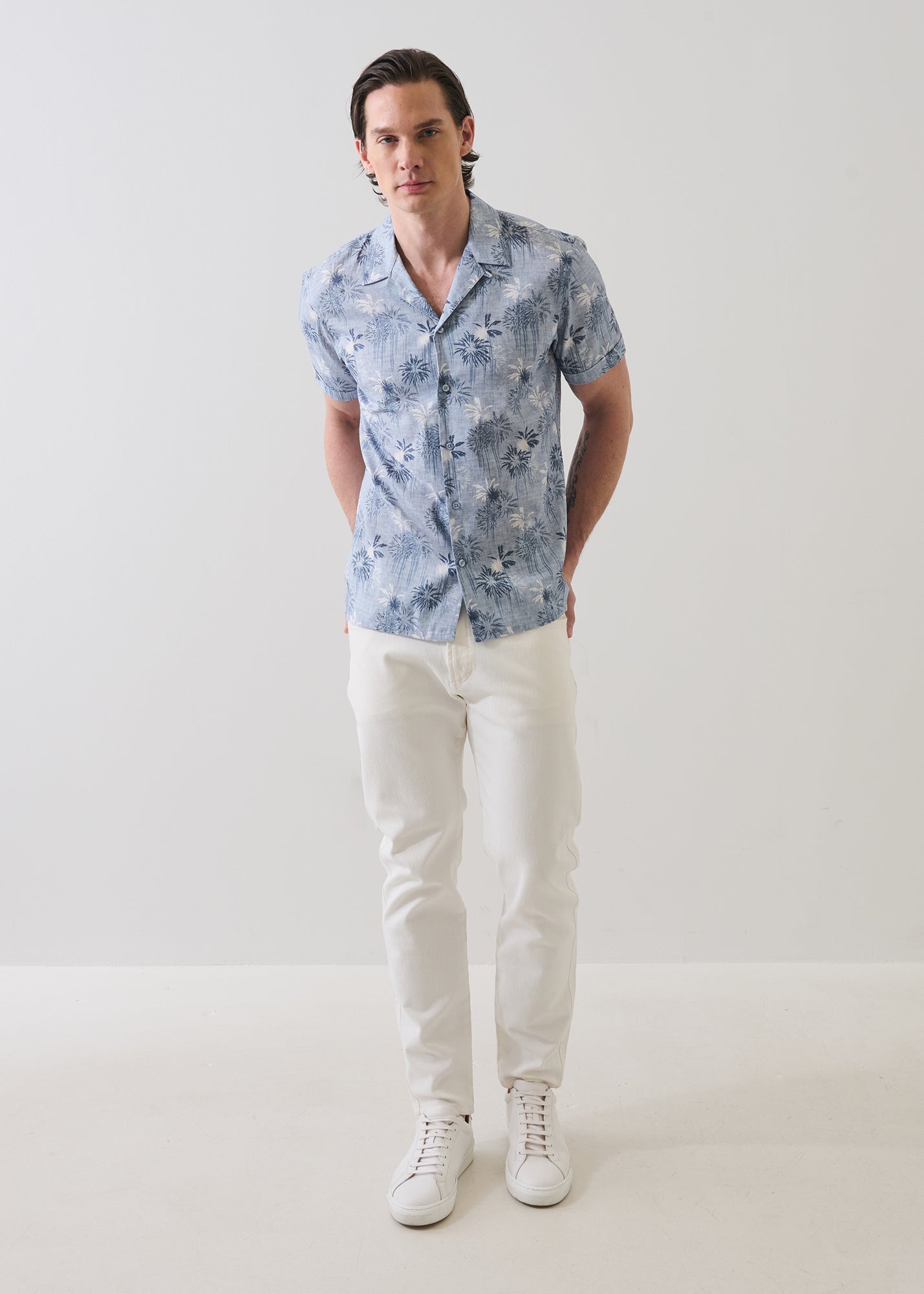 Palm Tree Print Cotton Camp Collar Shirt - PATRICK ASSARAF