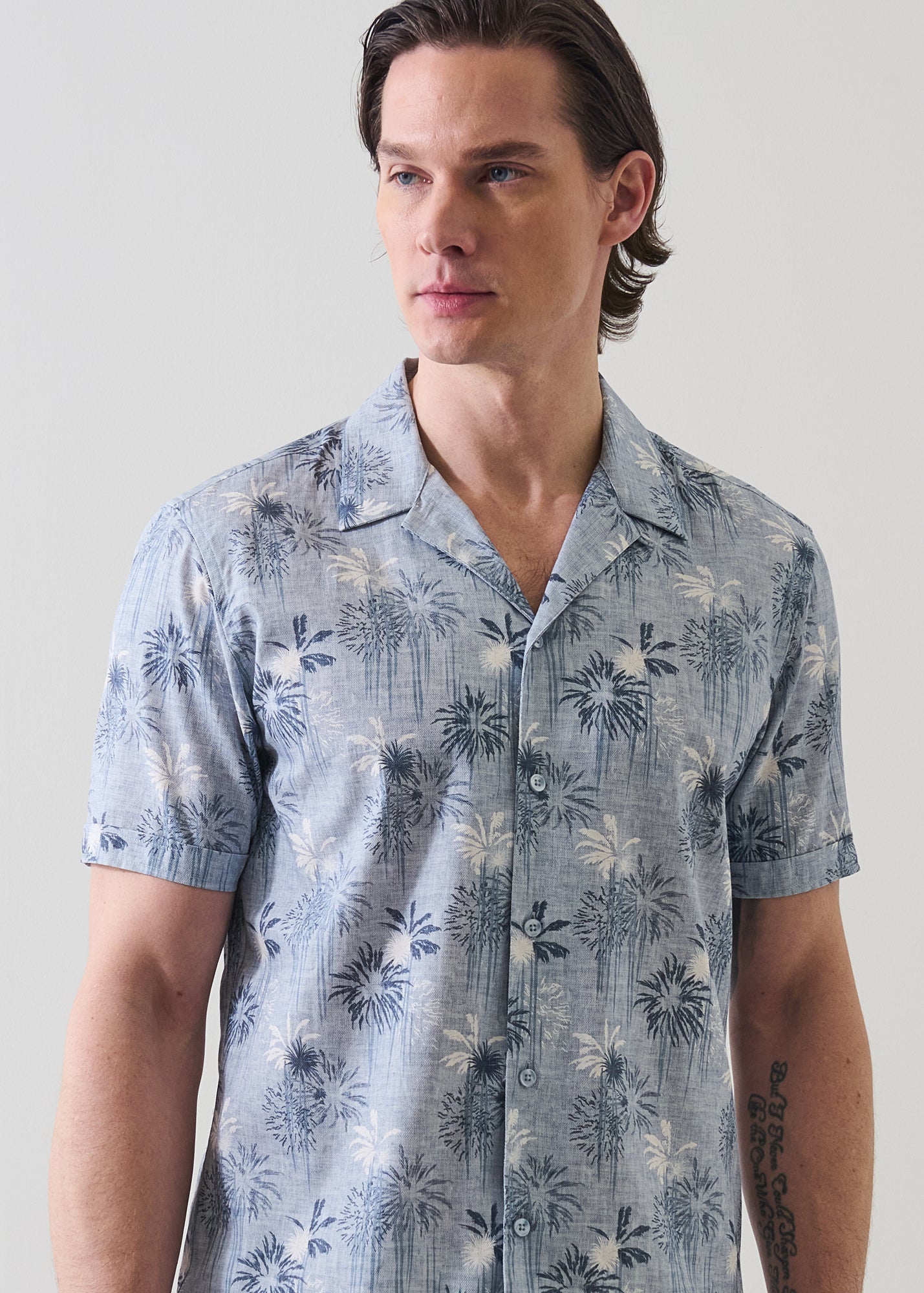 Palm Tree Print Cotton Camp Collar Shirt - PATRICK ASSARAF