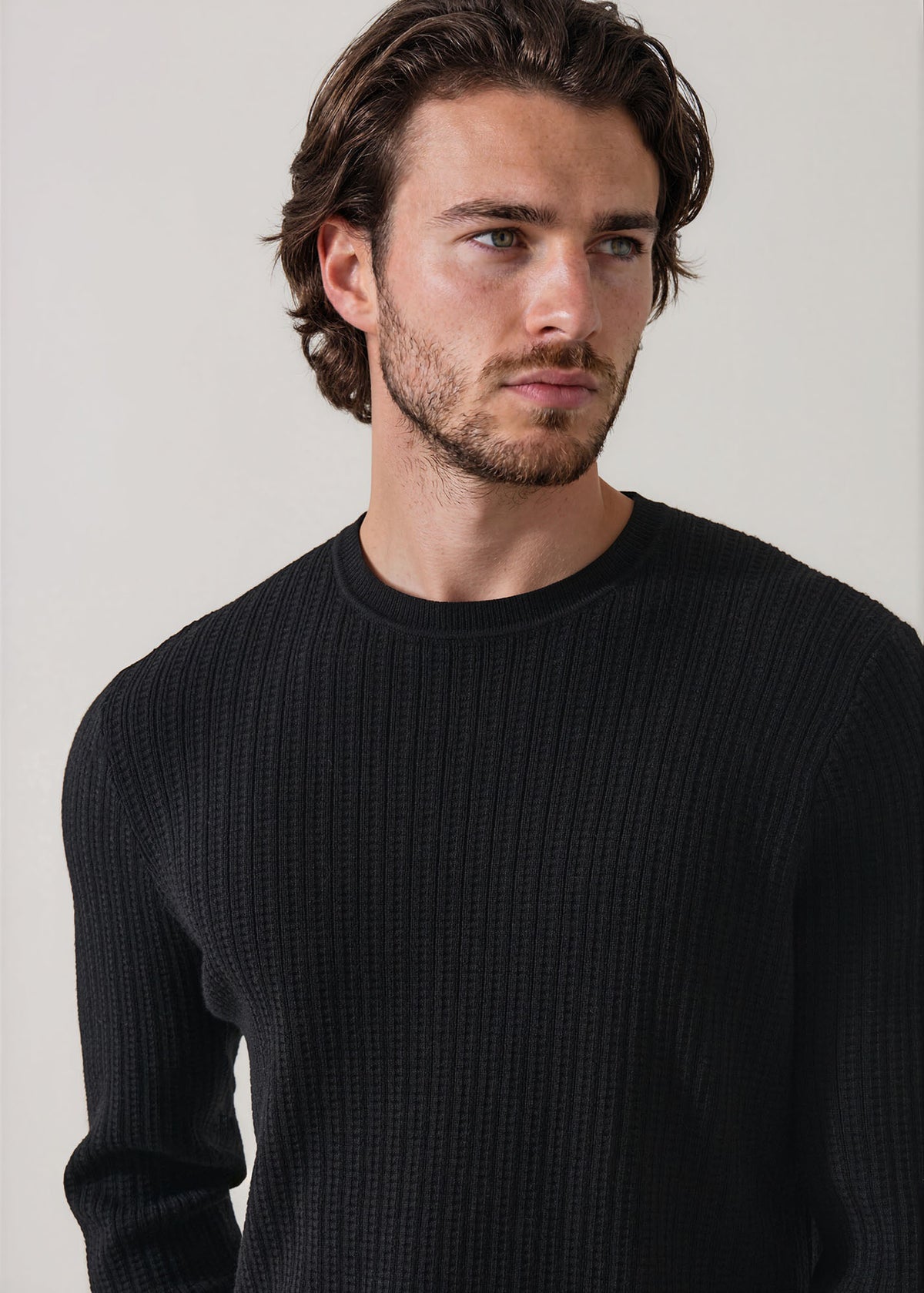 Merino Wool Linear Waffle Crewneck - PATRICK ASSARAF