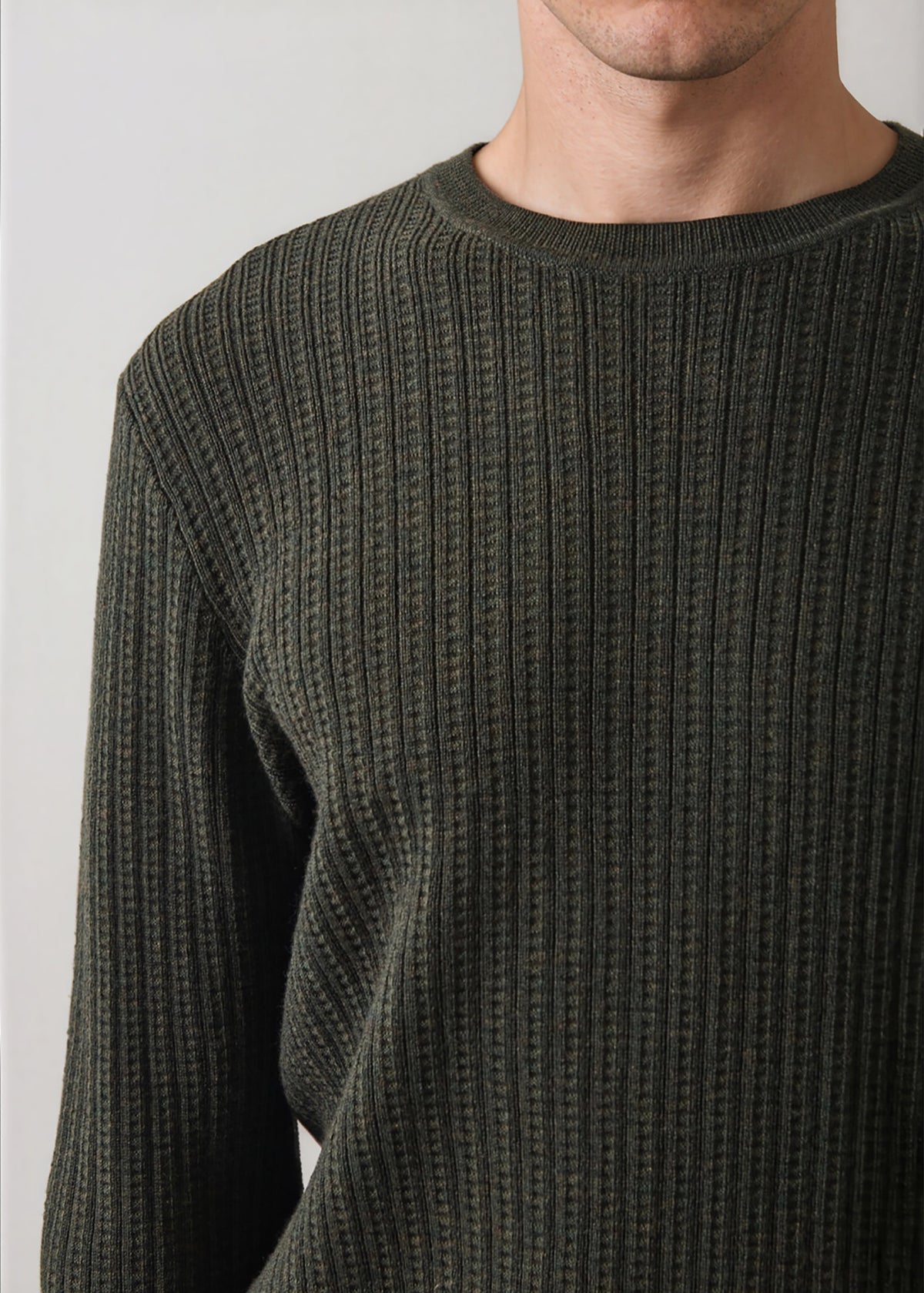 Merino Wool Linear Waffle Crewneck - PATRICK ASSARAF
