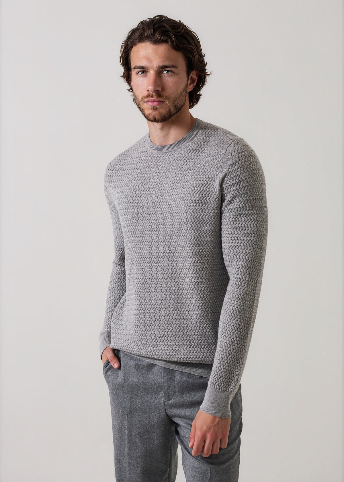 Extra-Fine Merino Wool Lattice Crew Neck - PATRICK ASSARAF