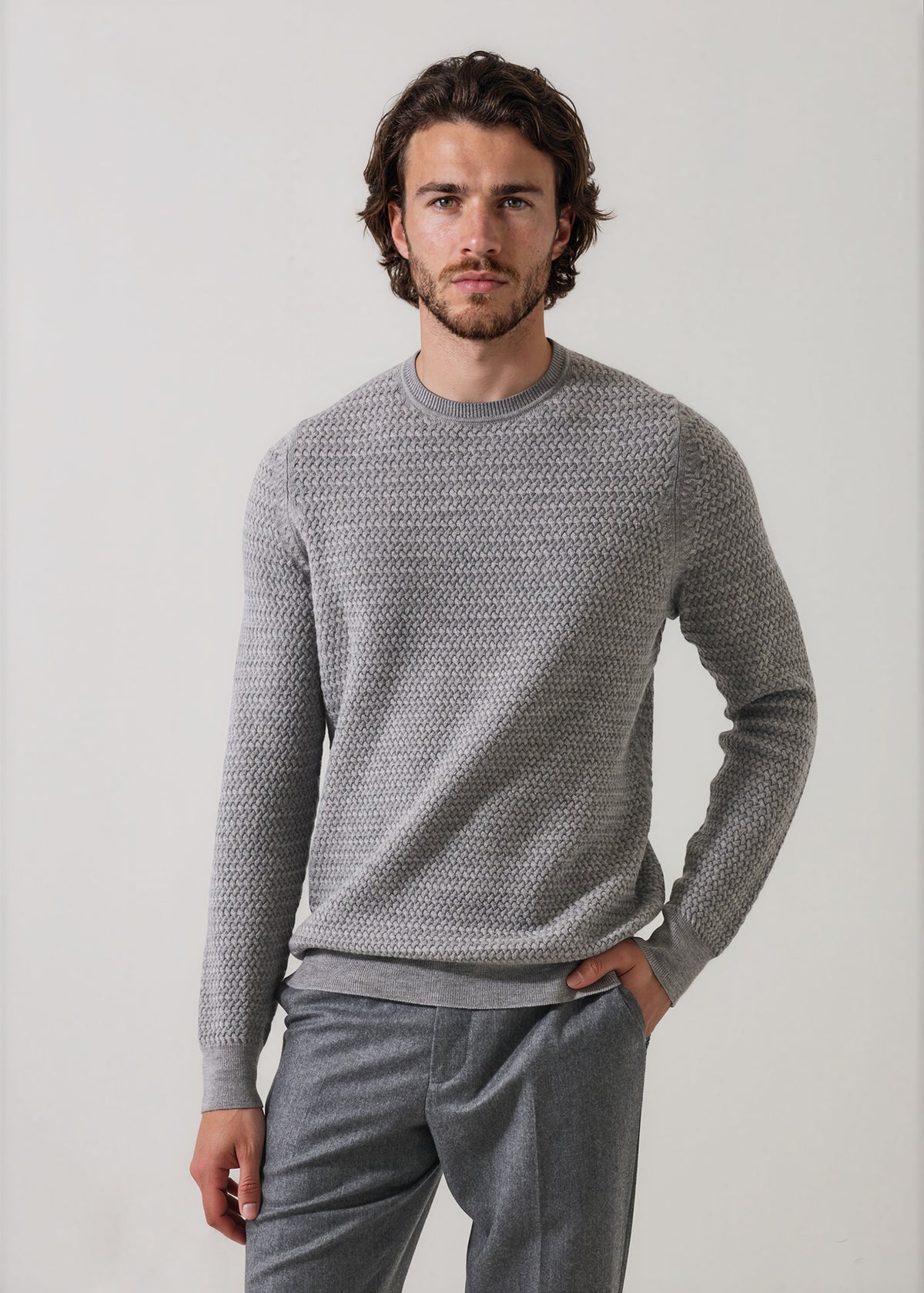 Extra-Fine Merino Wool Lattice Crew Neck - PATRICK ASSARAF