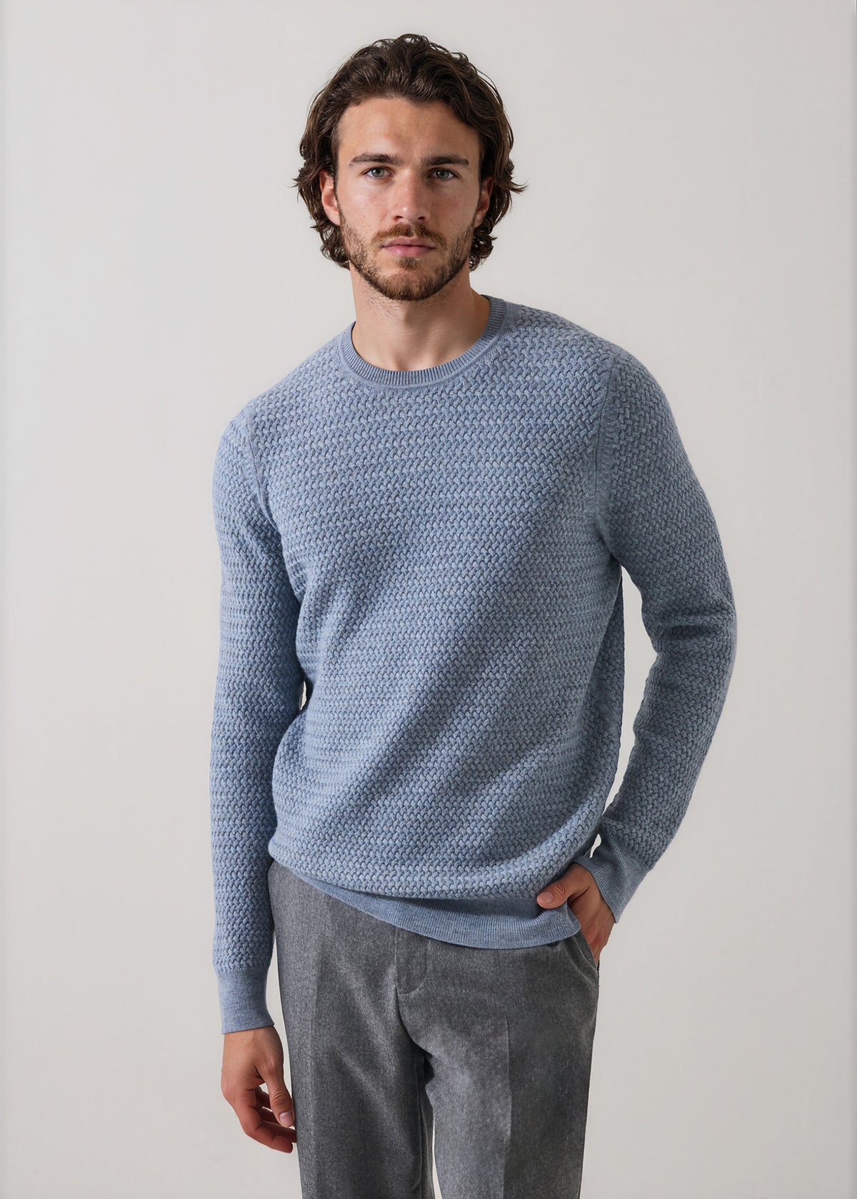 Extra-Fine Merino Wool Lattice Crew Neck - PATRICK ASSARAF