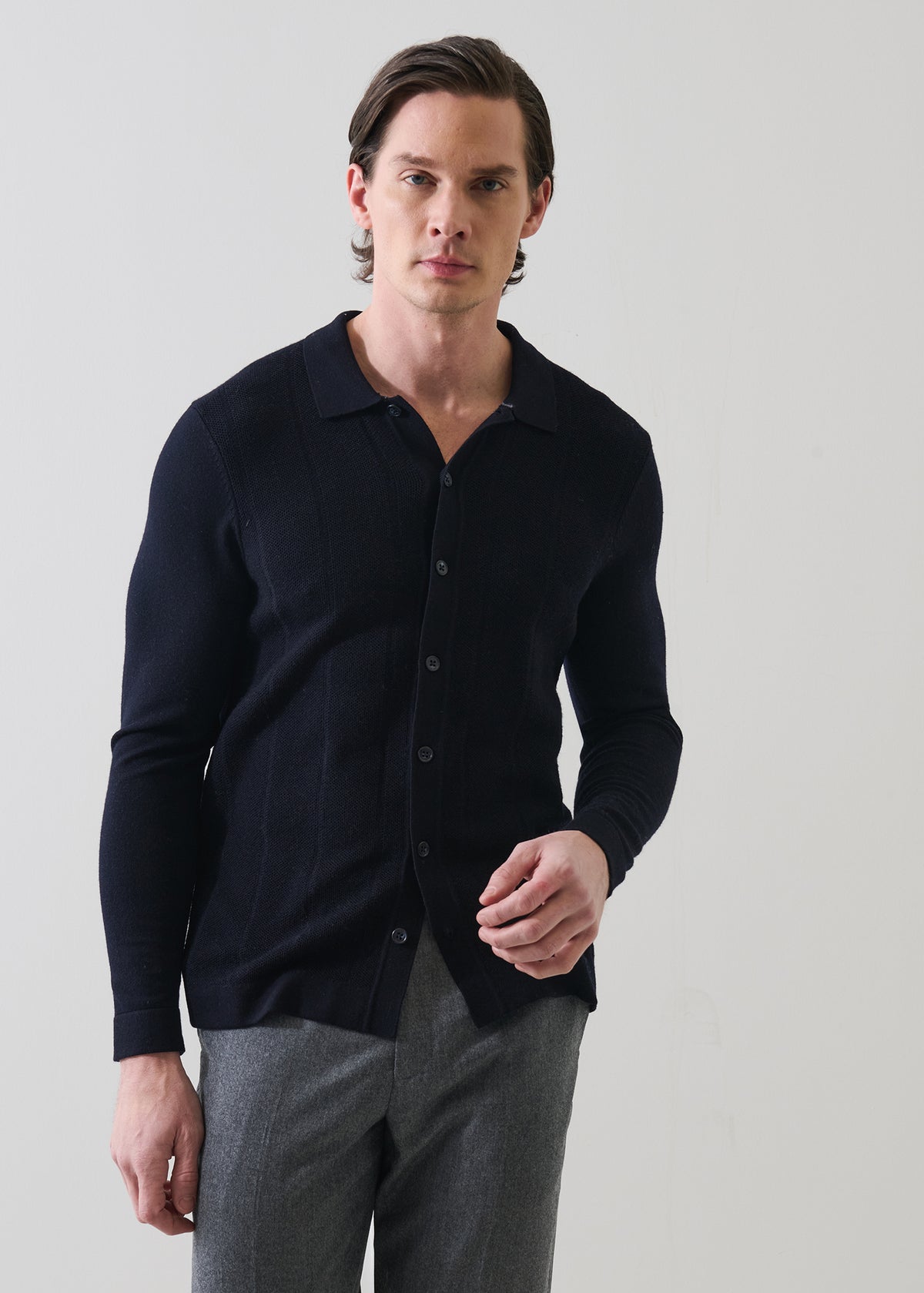 Extra-Fine Merino Wool Birdseye Knit Shirt - PATRICK ASSARAF