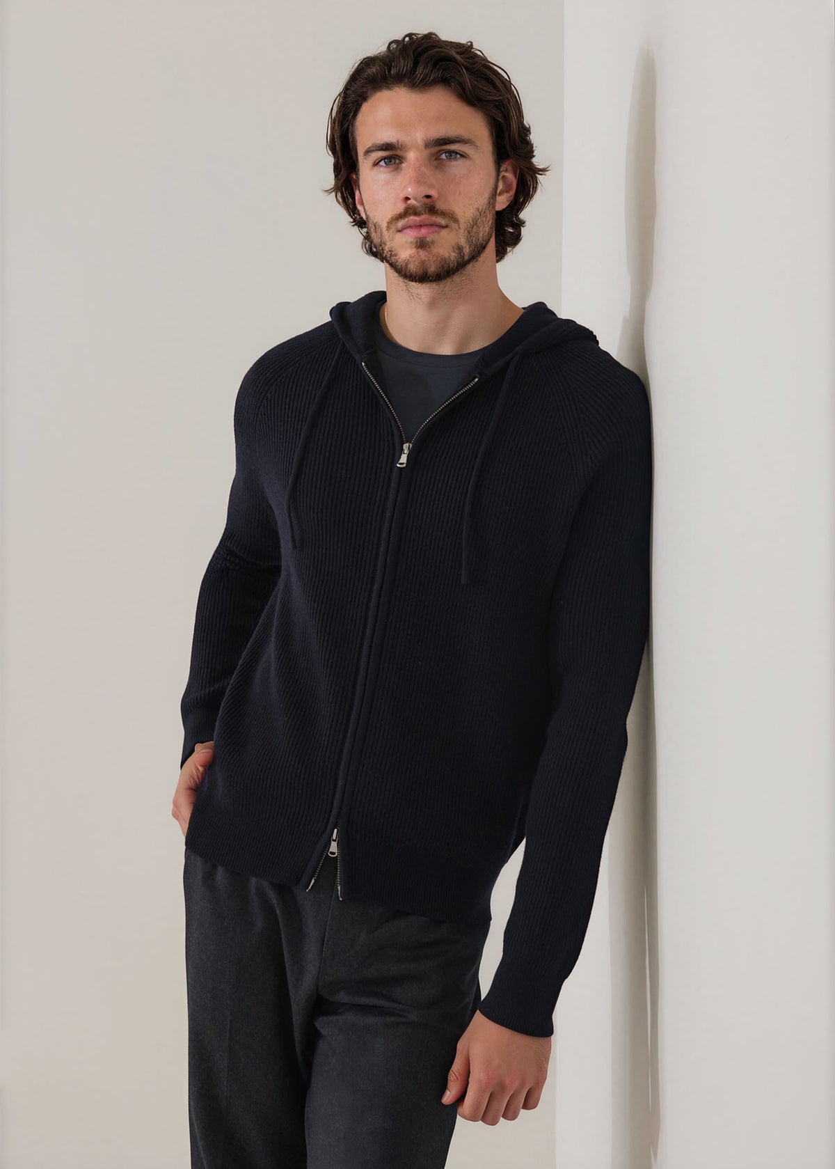 Extra-Fine Merino Wool Ribbed Full Zip Hoodie - PATRICK ASSARAF