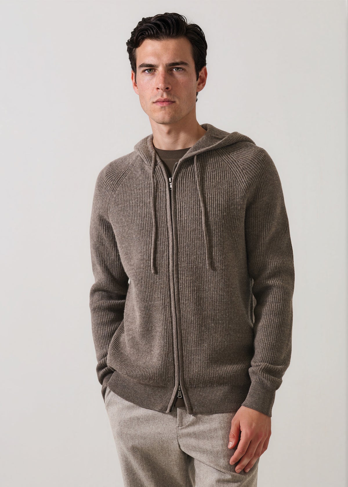 Extra-Fine Merino Wool Ribbed Full Zip Hoodie - PATRICK ASSARAF