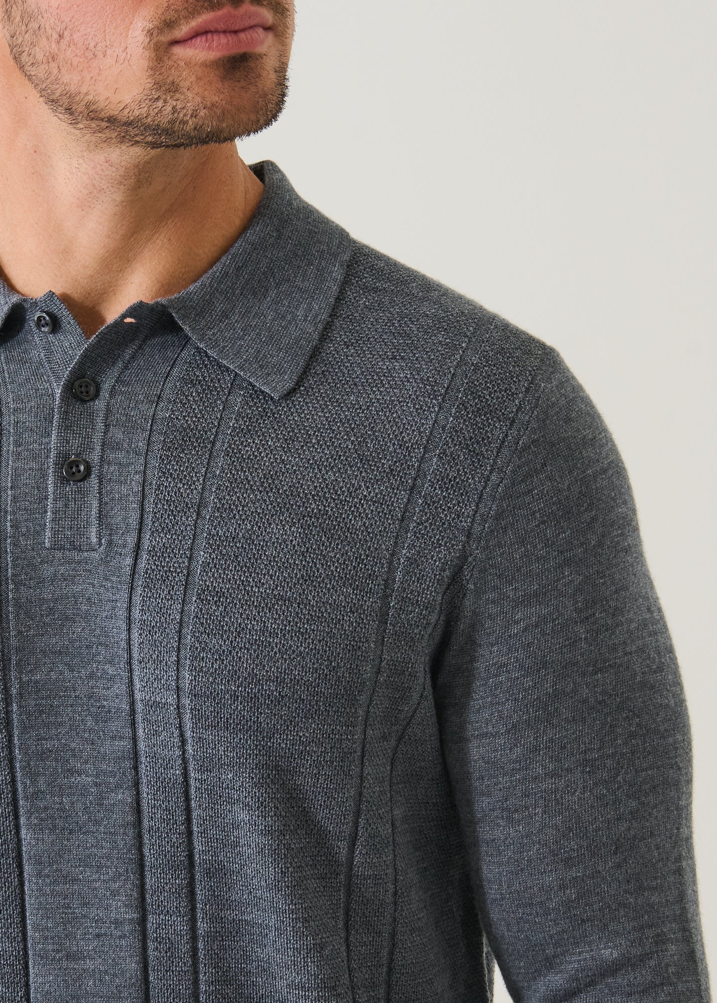 Merino Textured Button Polo