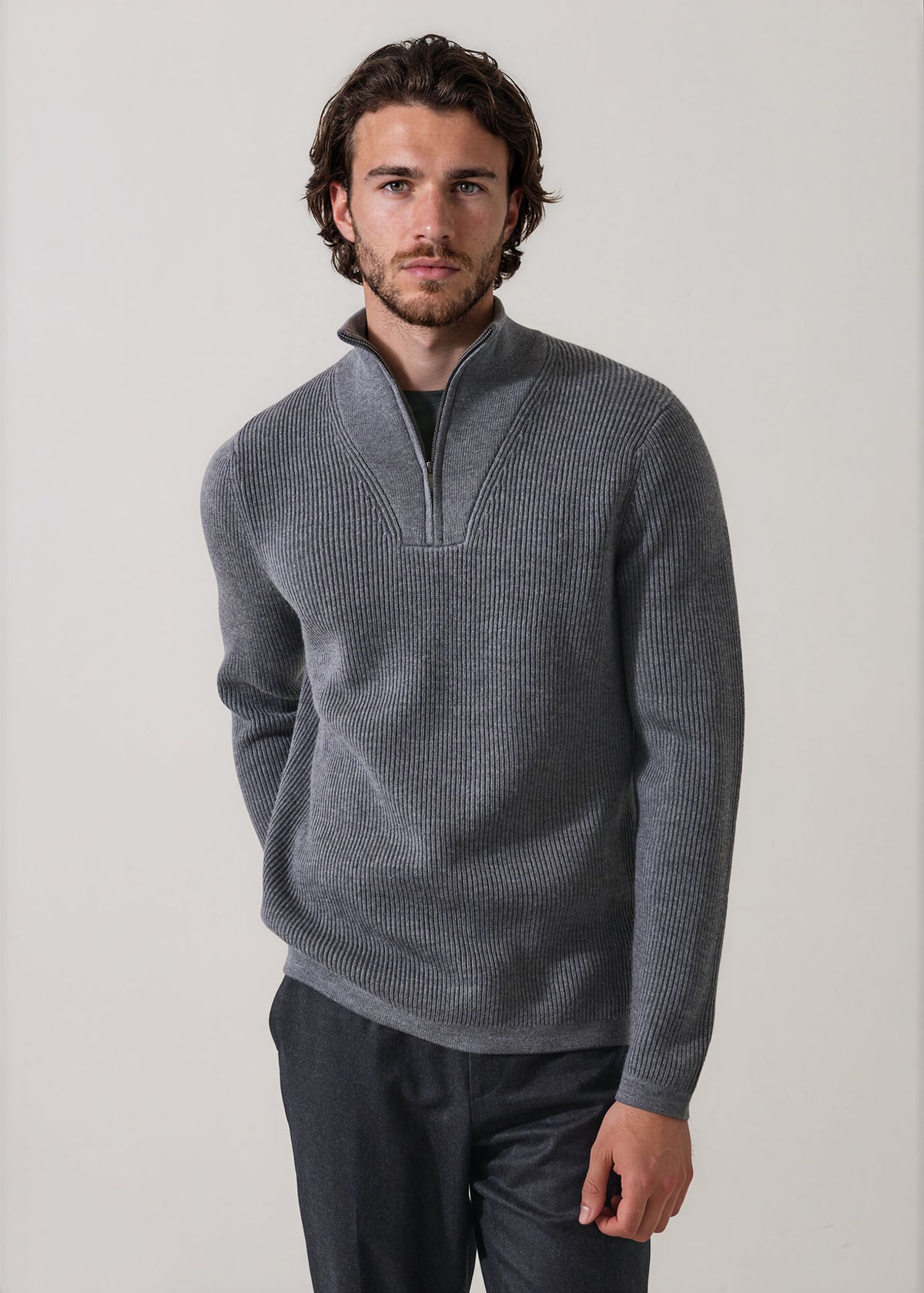 Extra-Fine Merino Wool Ribbed Quarter Zip Mock - PATRICK ASSARAF