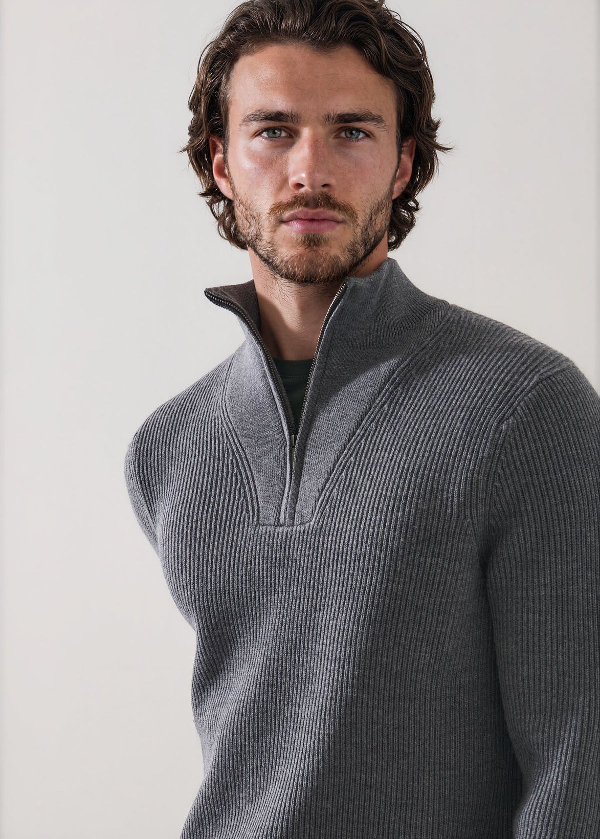 Extra-Fine Merino Wool Ribbed Quarter Zip Mock - PATRICK ASSARAF