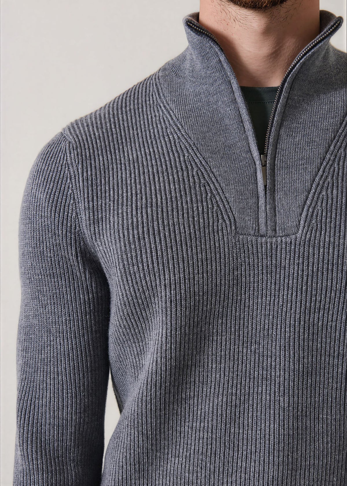 Extra-Fine Merino Wool Ribbed Quarter Zip Mock - PATRICK ASSARAF