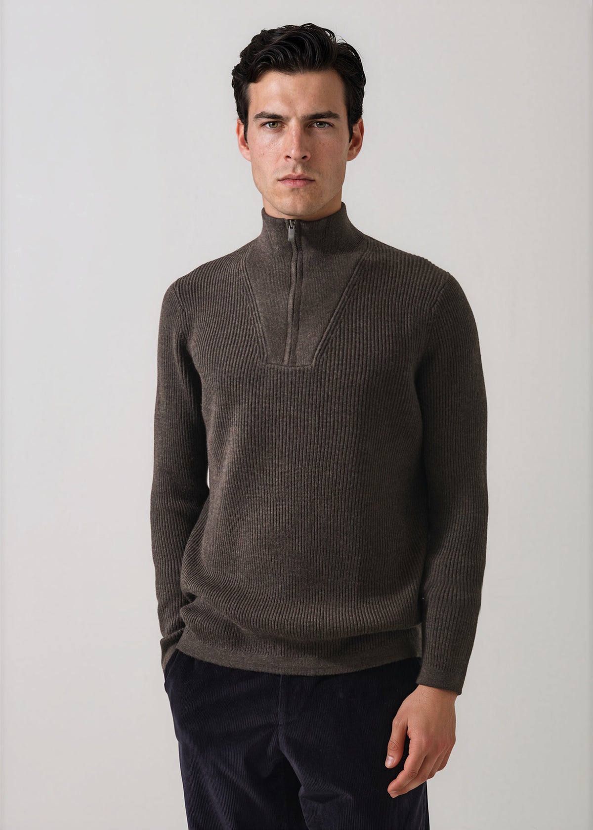 Extra-Fine Merino Wool Ribbed Quarter Zip Mock - PATRICK ASSARAF