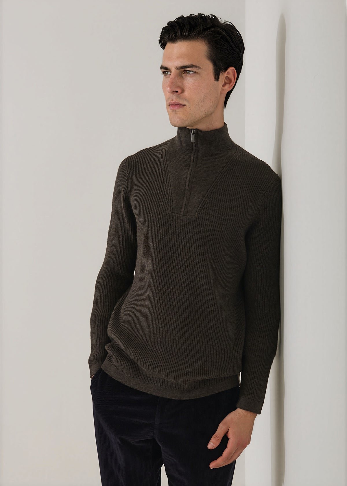 Extra-Fine Merino Wool Ribbed Quarter Zip Mock - PATRICK ASSARAF