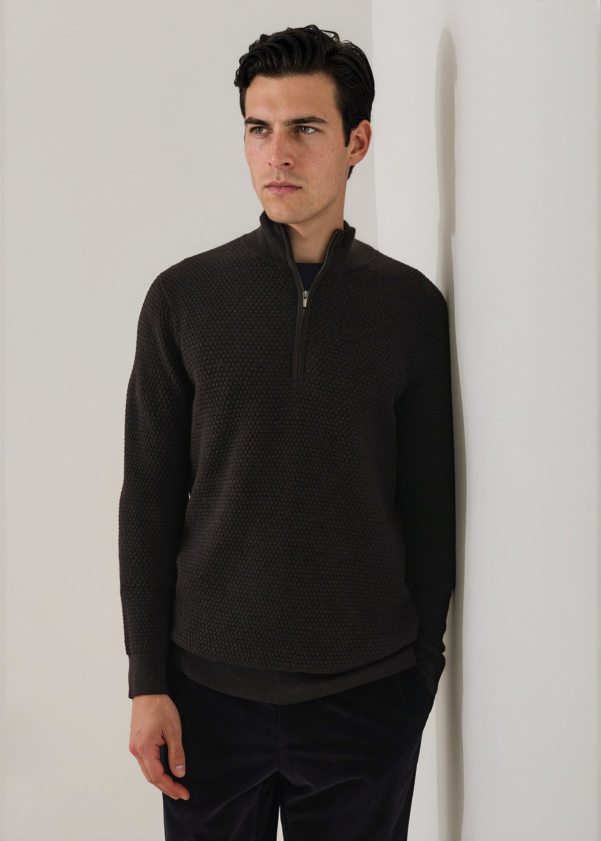 Extra-Fine Merino Wool Bubble Stitch Quarter Zip Mock - PATRICK ASSARAF