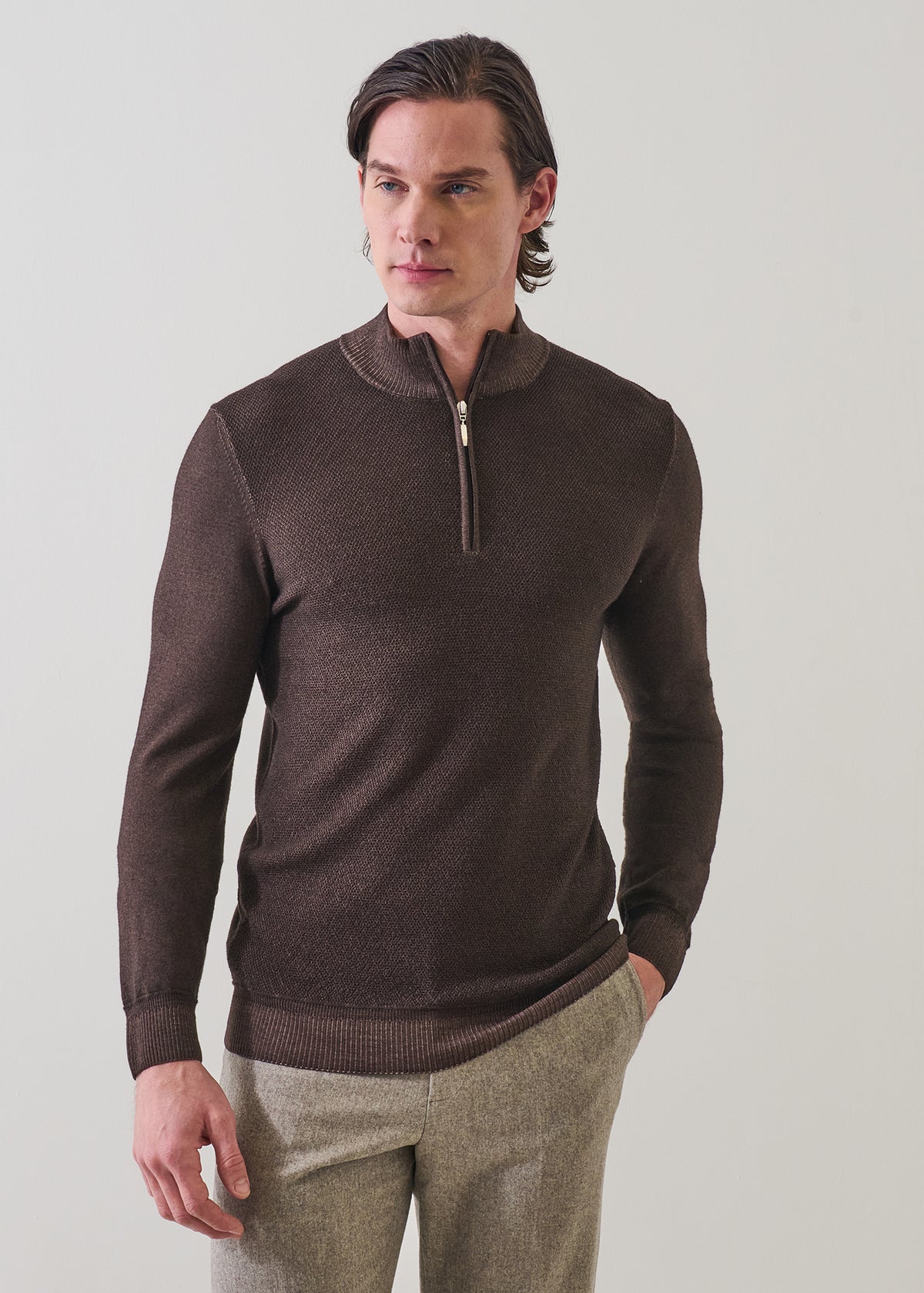 Vintage Wash Merino Pebble Stitch Quarter Zip - PATRICK ASSARAF