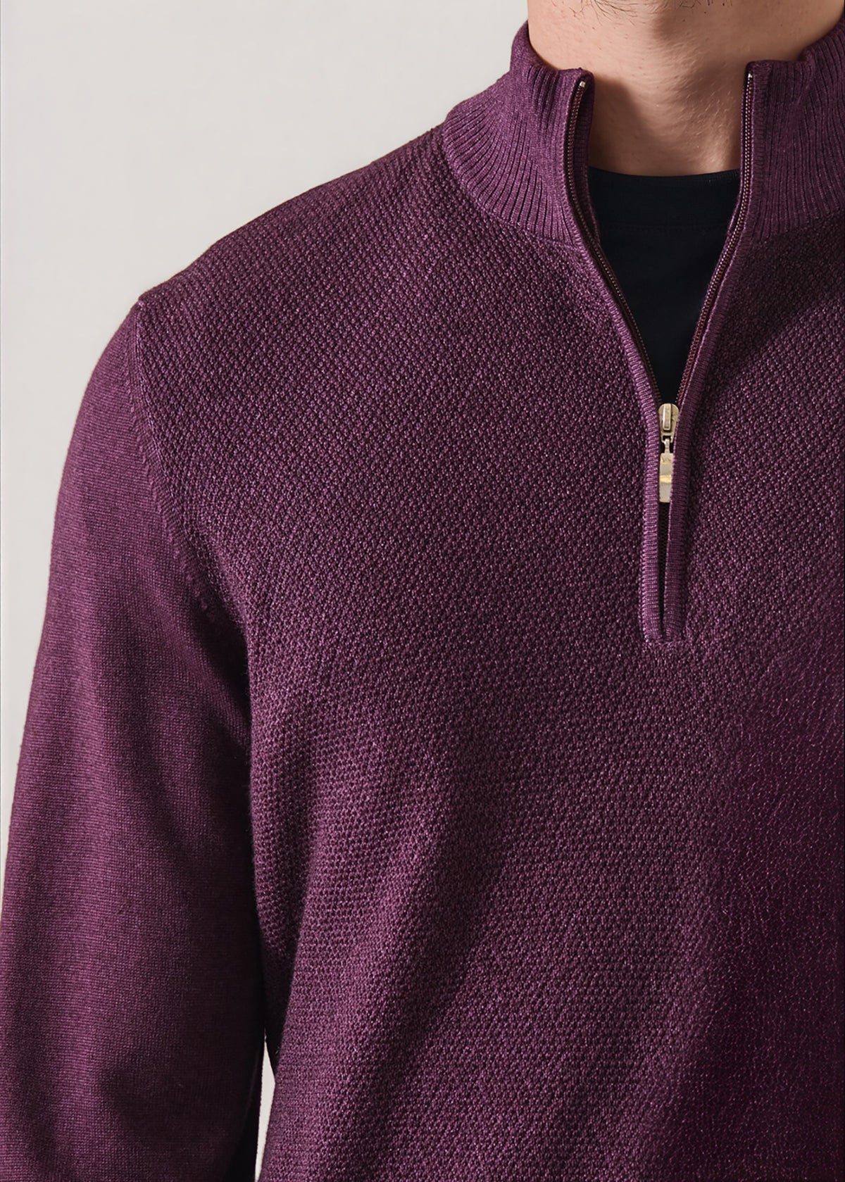 Vintage Wash Merino Pebble Stitch Quarter Zip - PATRICK ASSARAF