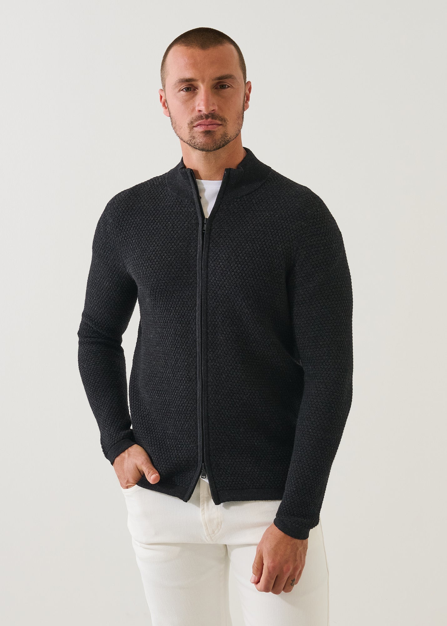 Merino Bubble Stitch Full Zip Cardigan - PATRICK ASSARAF