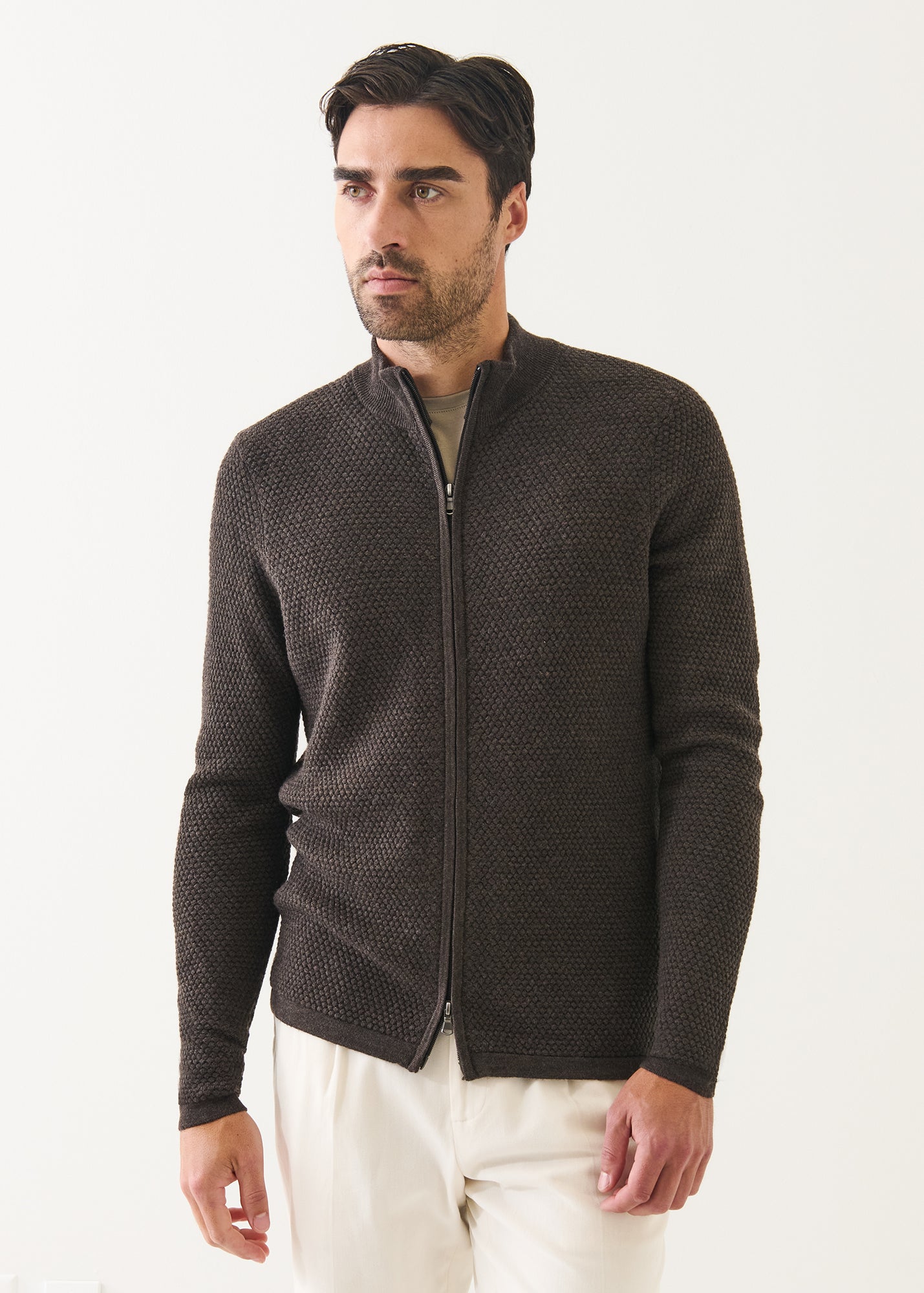 Merino Bubble Stitch Full Zip Cardigan