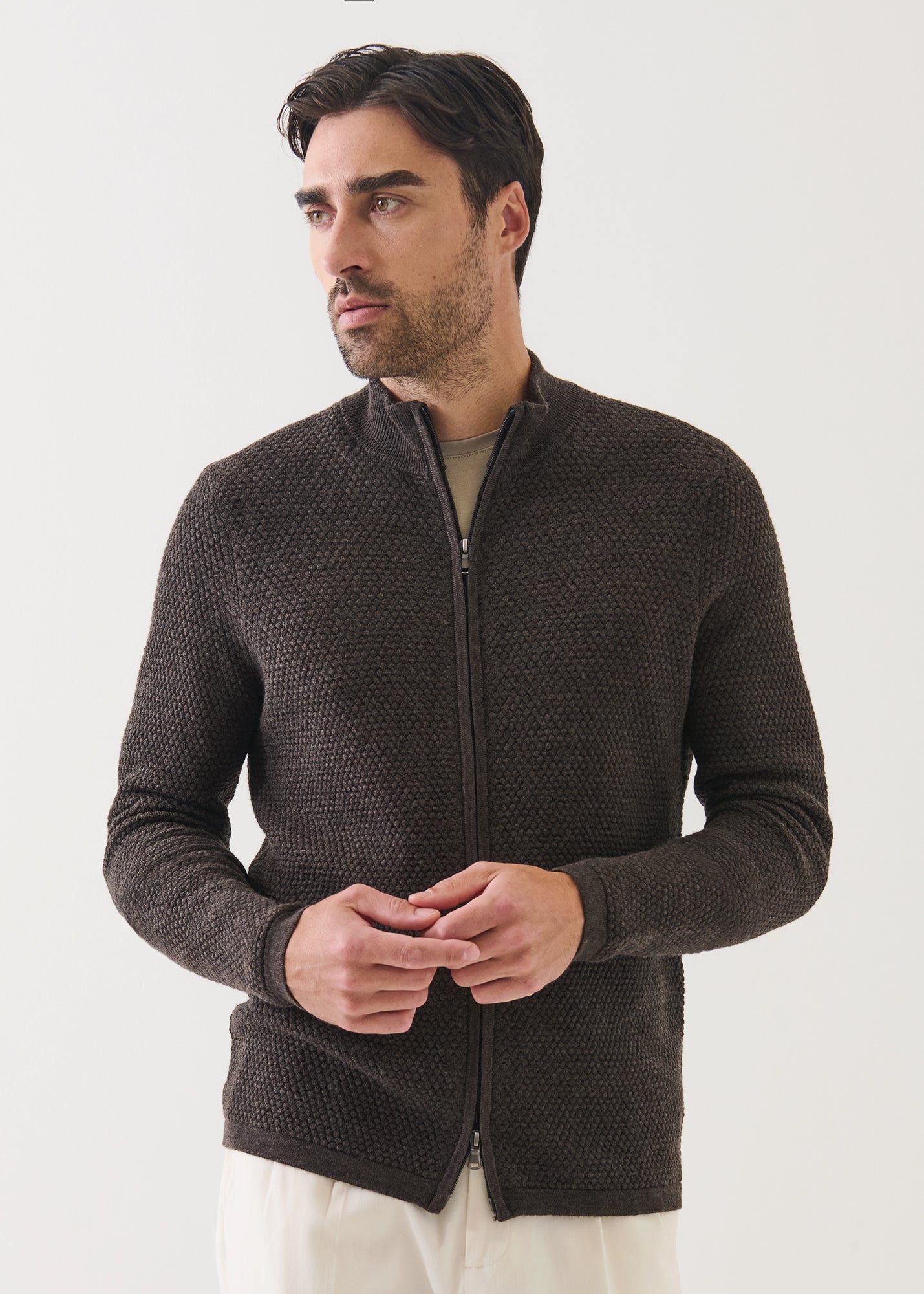 Merino Bubble Stitch Full Zip Cardigan