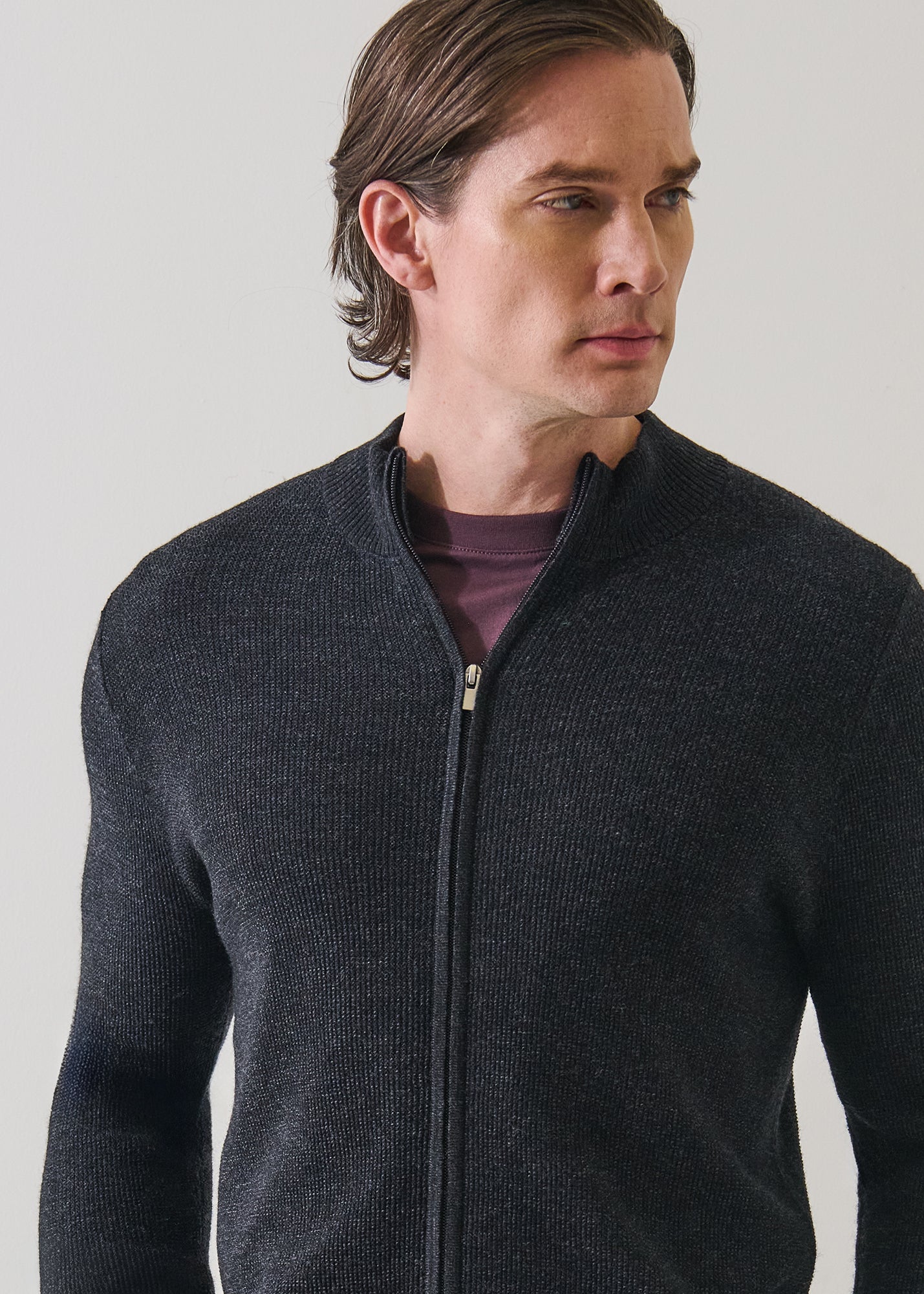 Extra-Fine Merino Wool Textured Rib Full Zip Cardigan - PATRICK ASSARAF