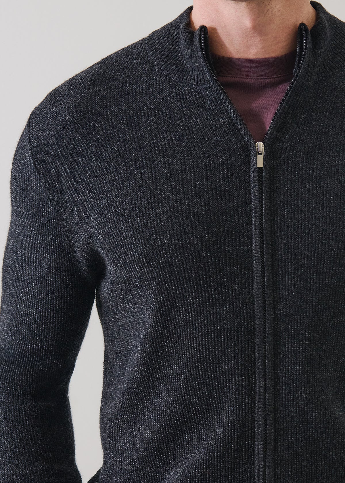 Extra-Fine Merino Wool Textured Rib Full Zip Cardigan - PATRICK ASSARAF
