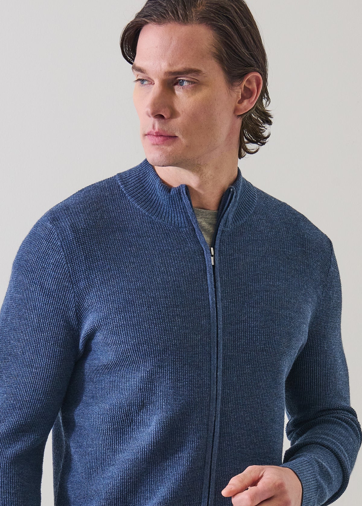 Extra-Fine Merino Wool Textured Rib Full Zip Cardigan - PATRICK ASSARAF