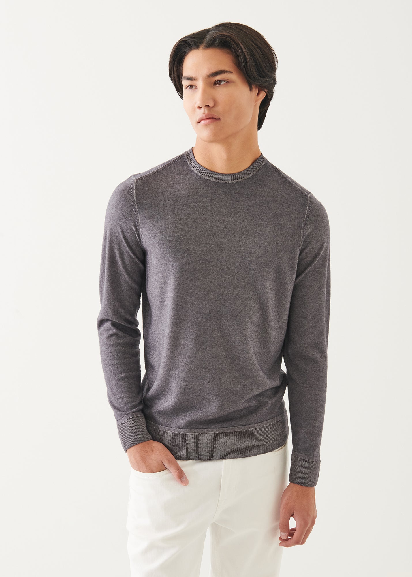 Extra-Fine Merino Vintage Wash Ribbed Hem Crewneck - PATRICK ASSARAF