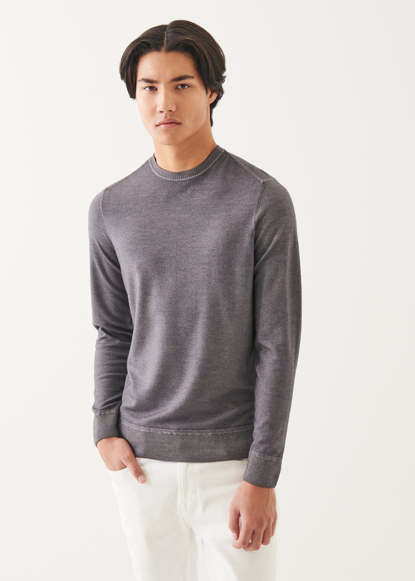 Extra-Fine Merino Vintage Wash Ribbed Hem Crewneck - PATRICK ASSARAF