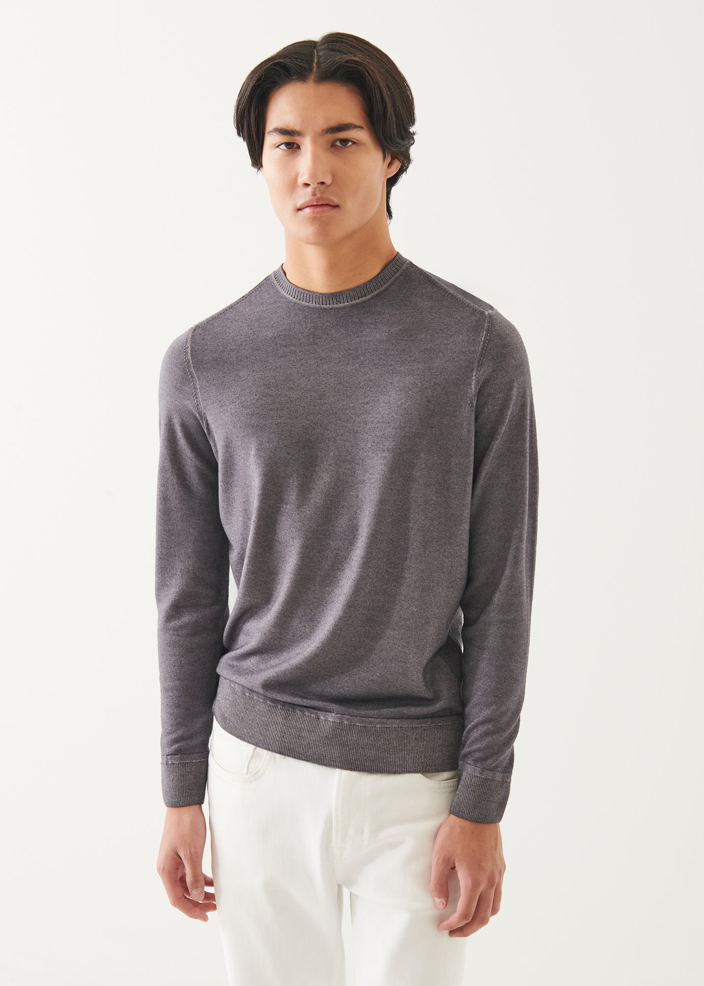 Extra-Fine Merino Vintage Wash Ribbed Hem Crewneck - PATRICK ASSARAF