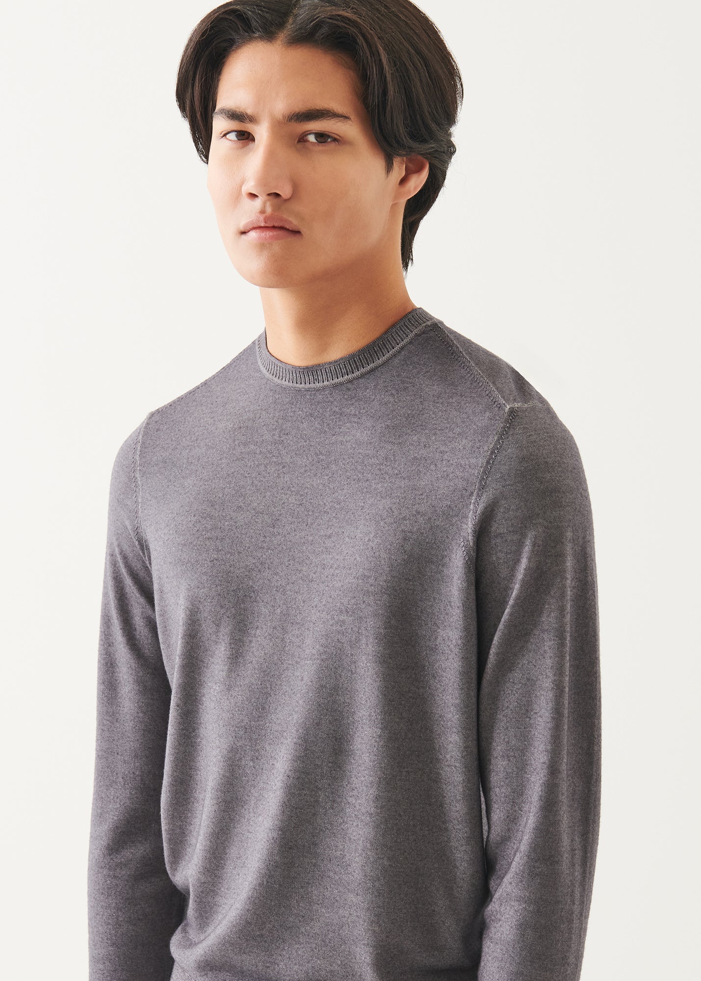Extra-Fine Merino Vintage Wash Ribbed Hem Crewneck - PATRICK ASSARAF