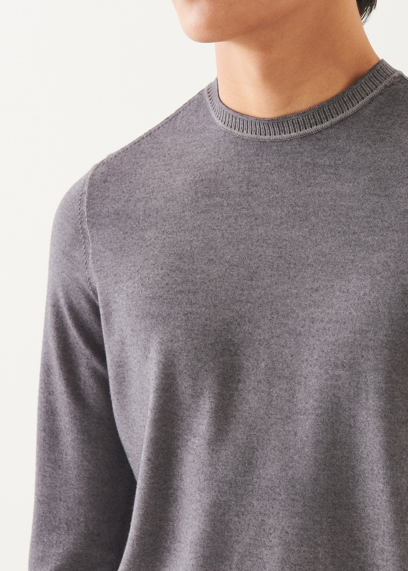 Extra-Fine Merino Vintage Wash Ribbed Hem Crewneck - PATRICK ASSARAF