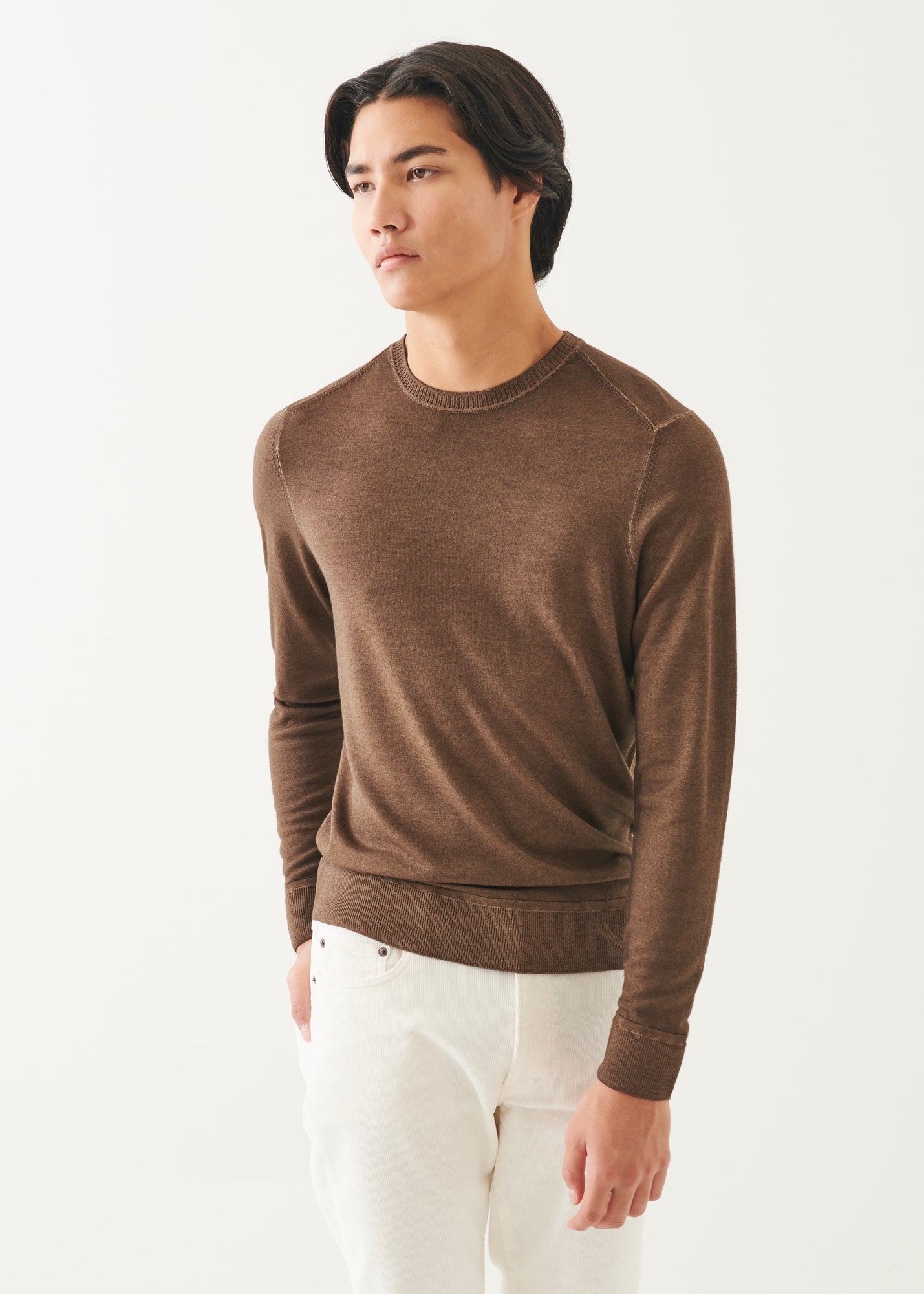 Extra-Fine Merino Vintage Wash Ribbed Hem Crewneck - PATRICK ASSARAF