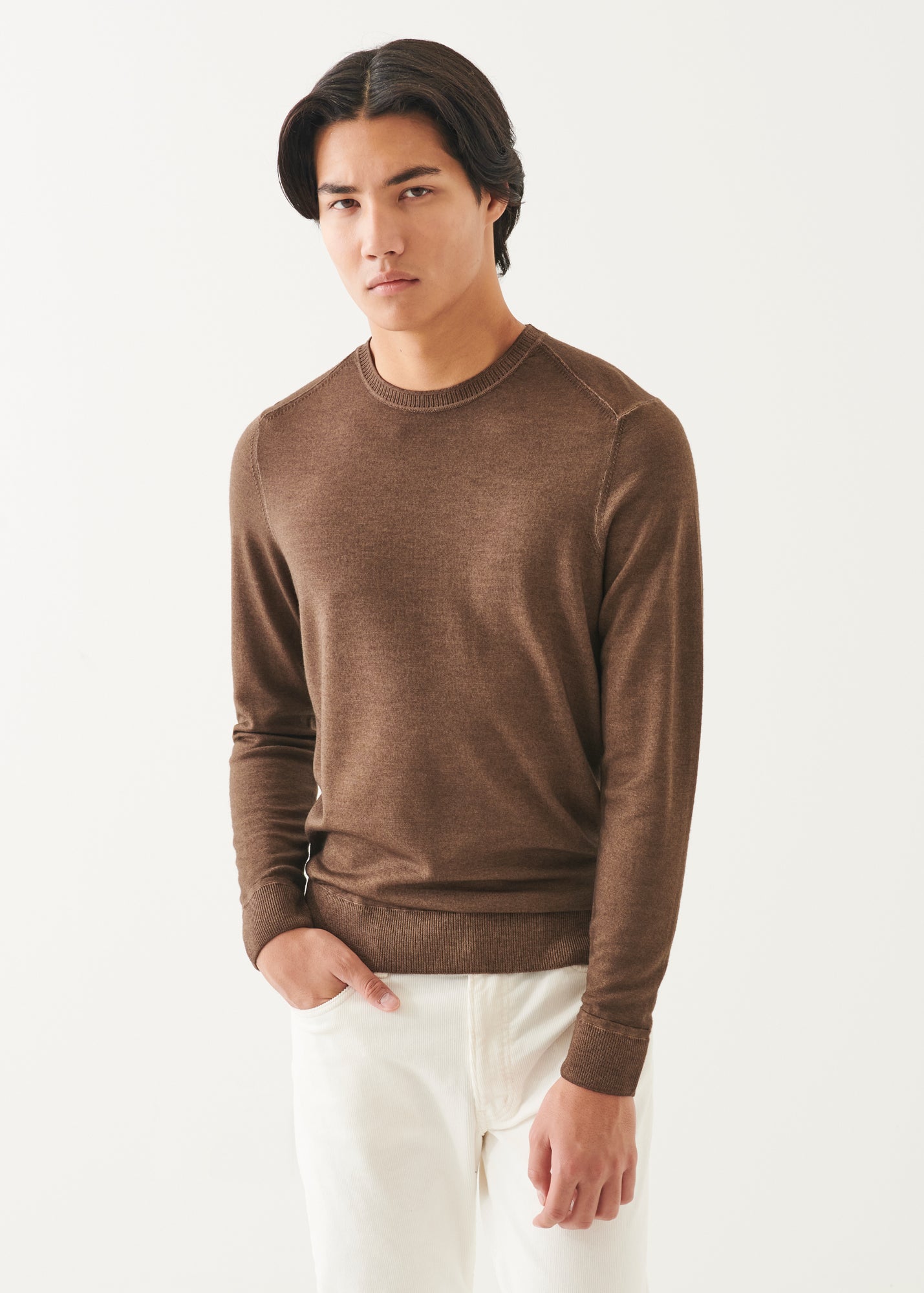 Extra-Fine Merino Vintage Wash Ribbed Hem Crewneck - PATRICK ASSARAF
