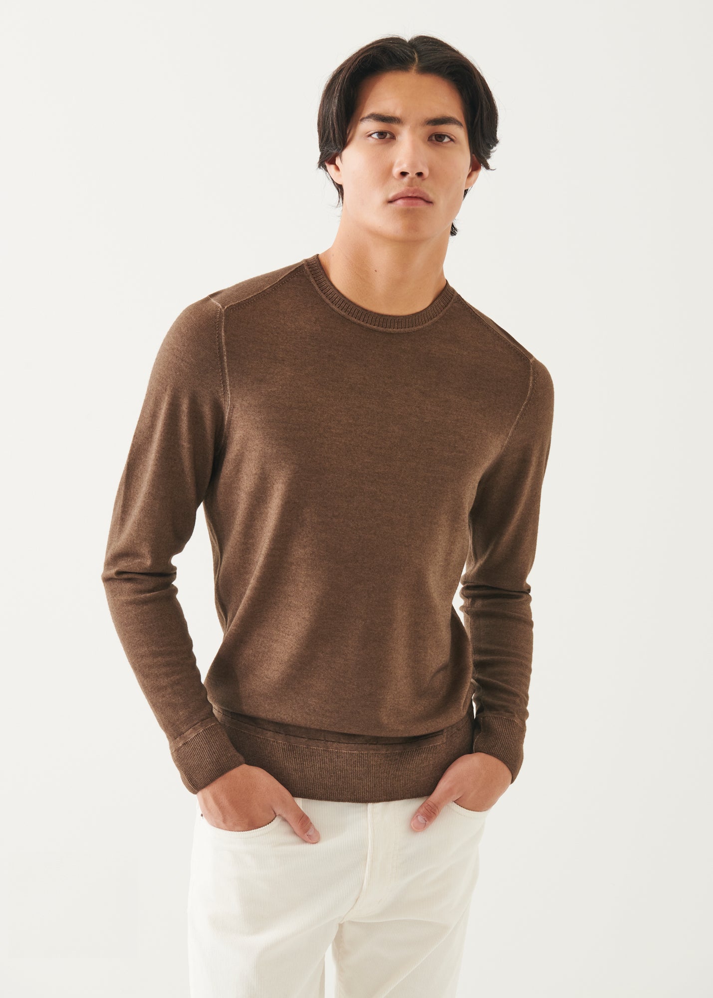 Extra-Fine Merino Vintage Wash Ribbed Hem Crewneck - PATRICK ASSARAF