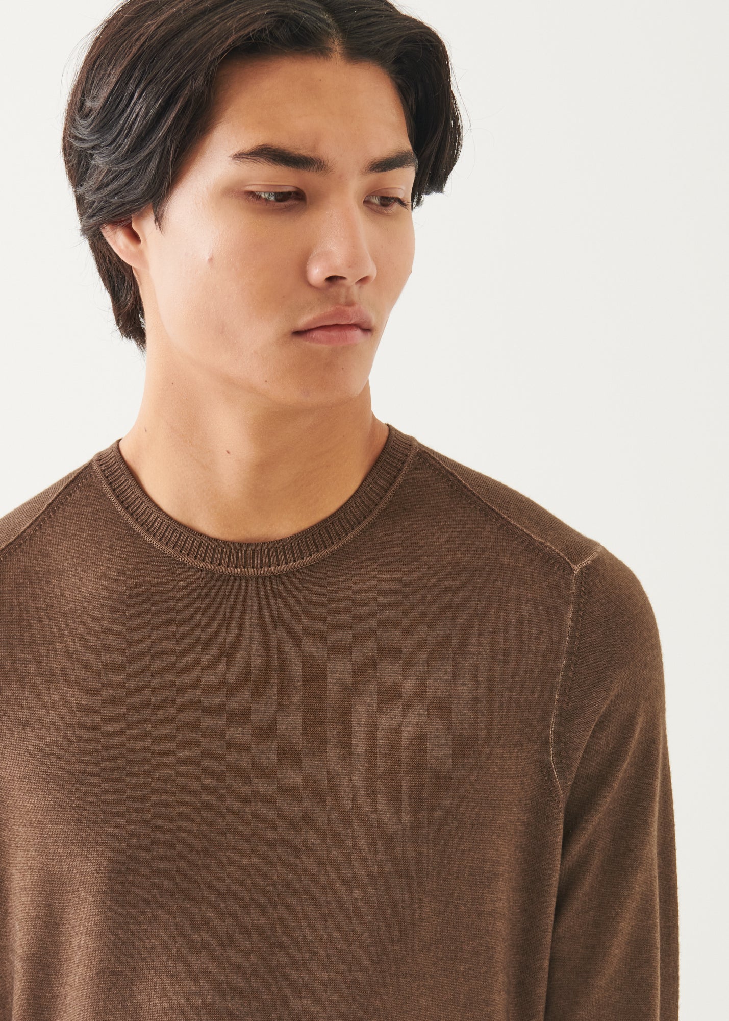 Extra-Fine Merino Vintage Wash Ribbed Hem Crewneck - PATRICK ASSARAF