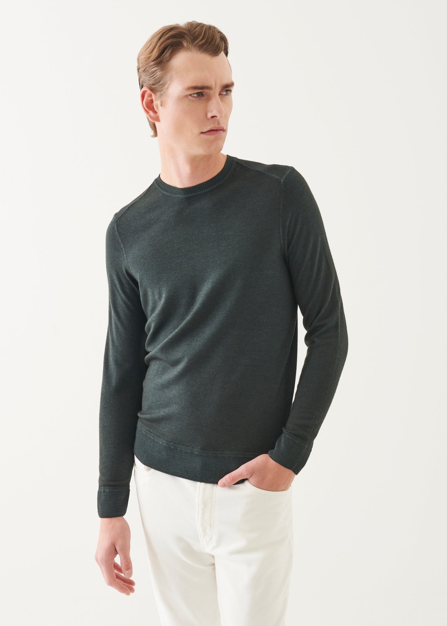 Extra-Fine Merino Vintage Wash Ribbed Hem Crewneck - PATRICK ASSARAF