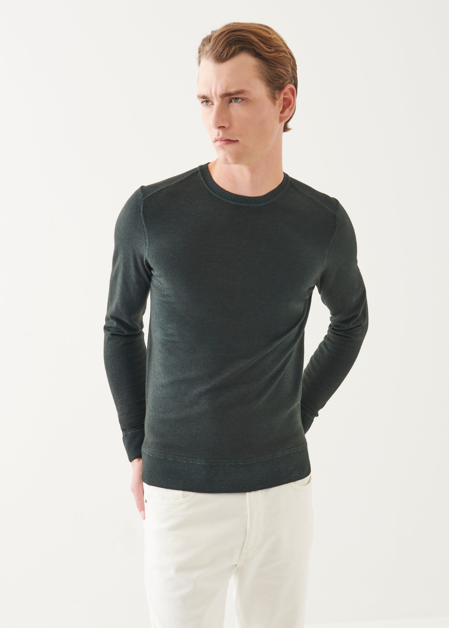 Extra-Fine Merino Vintage Wash Ribbed Hem Crewneck - PATRICK ASSARAF