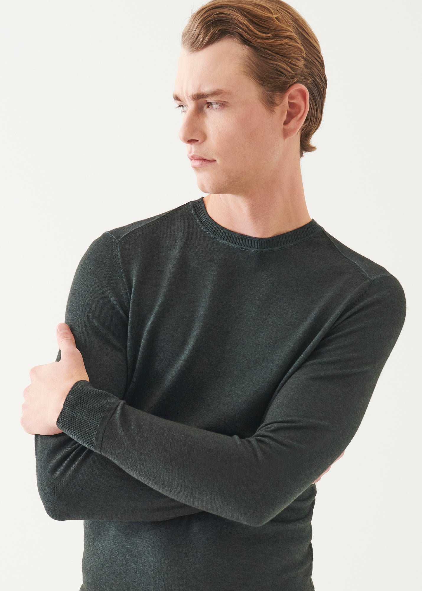 Extra-Fine Merino Vintage Wash Ribbed Hem Crewneck - PATRICK ASSARAF