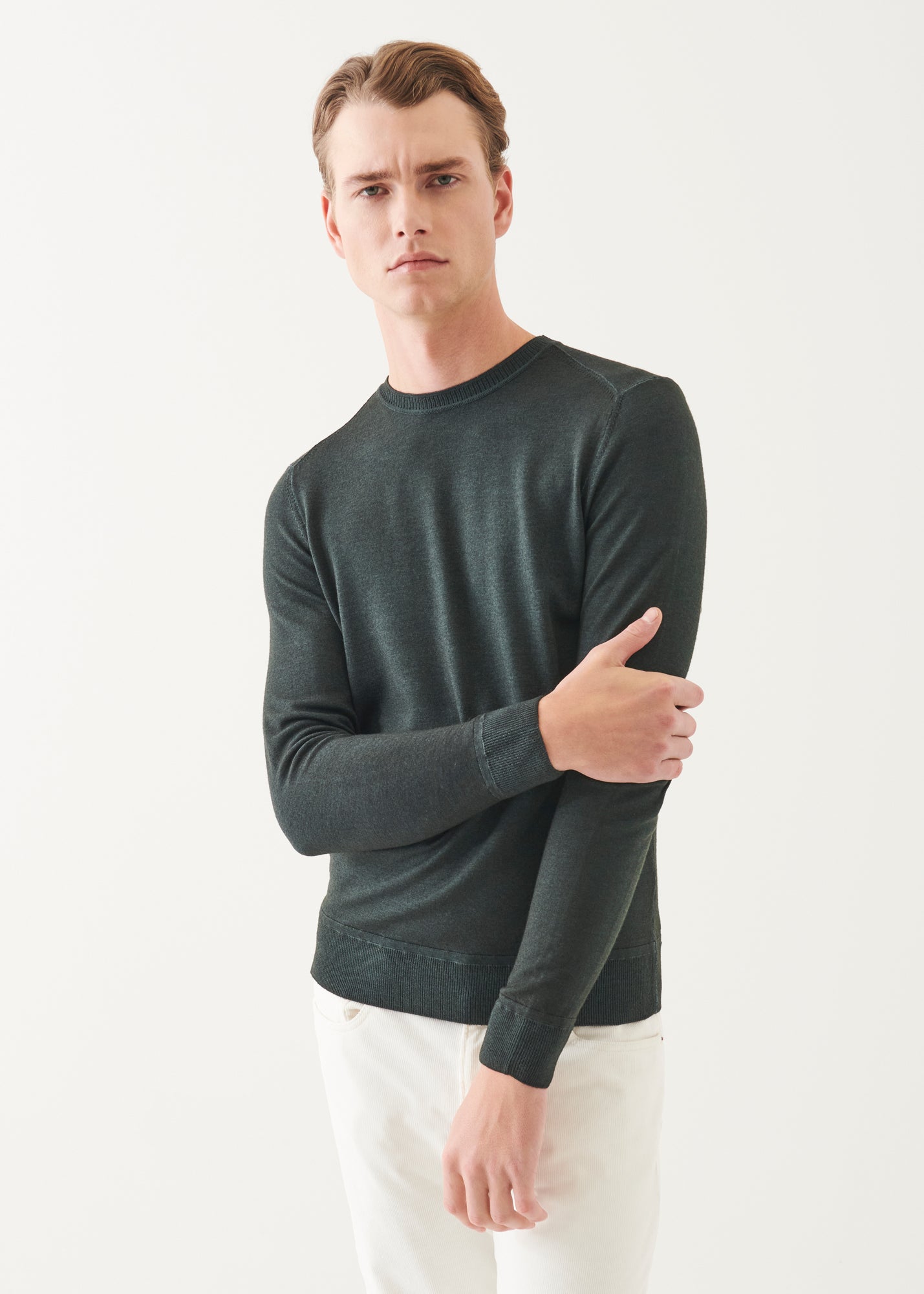 Extra-Fine Merino Vintage Wash Ribbed Hem Crewneck - PATRICK ASSARAF