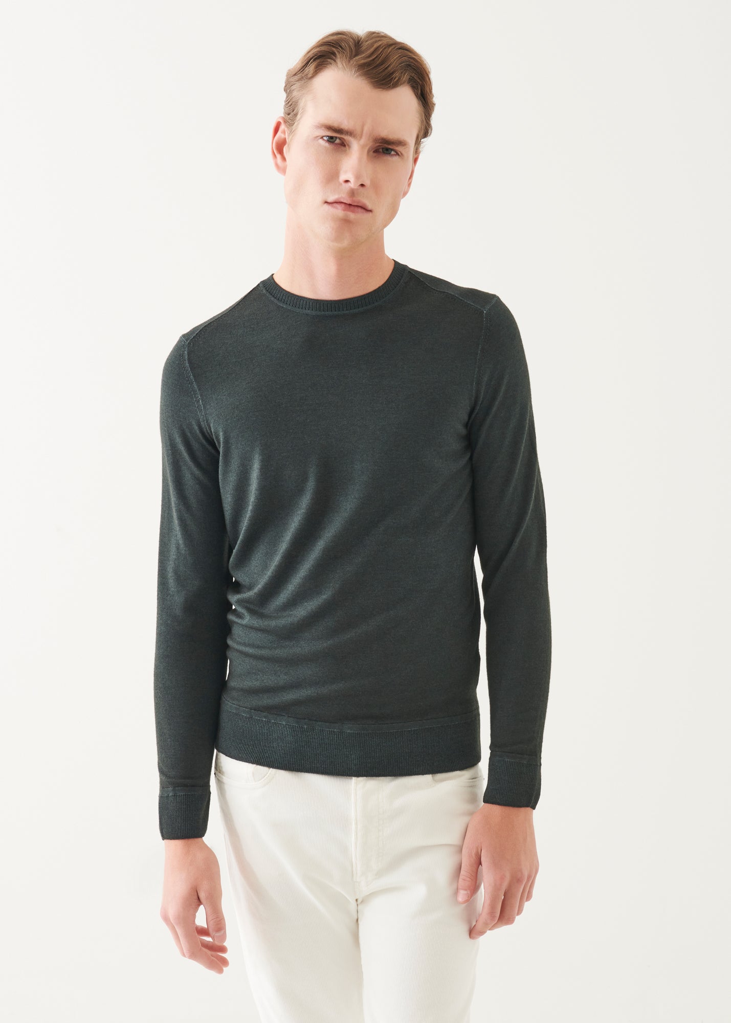 Extra-Fine Merino Vintage Wash Ribbed Hem Crewneck - PATRICK ASSARAF