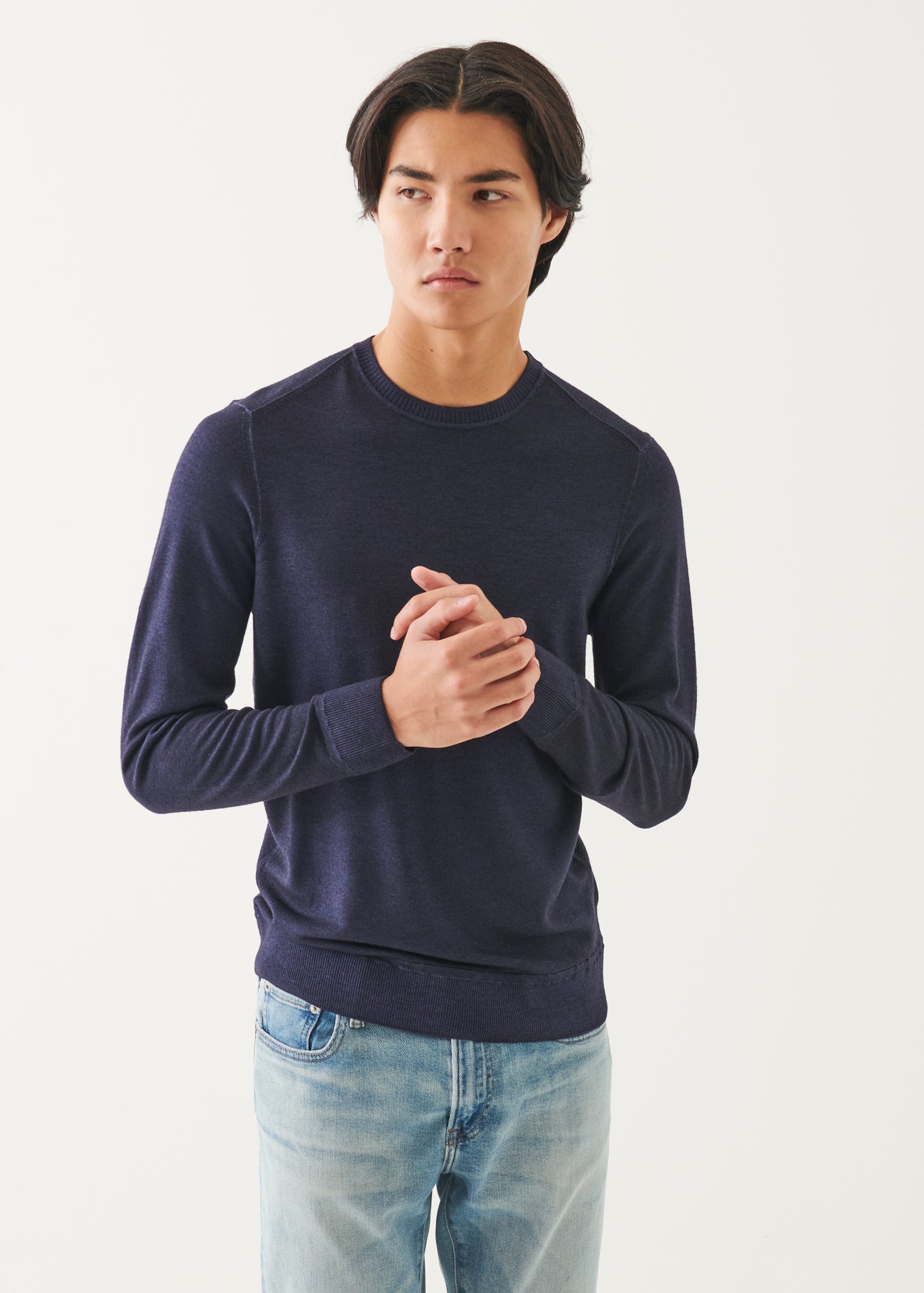 Extra-Fine Merino Vintage Wash Ribbed Hem Crewneck - PATRICK ASSARAF