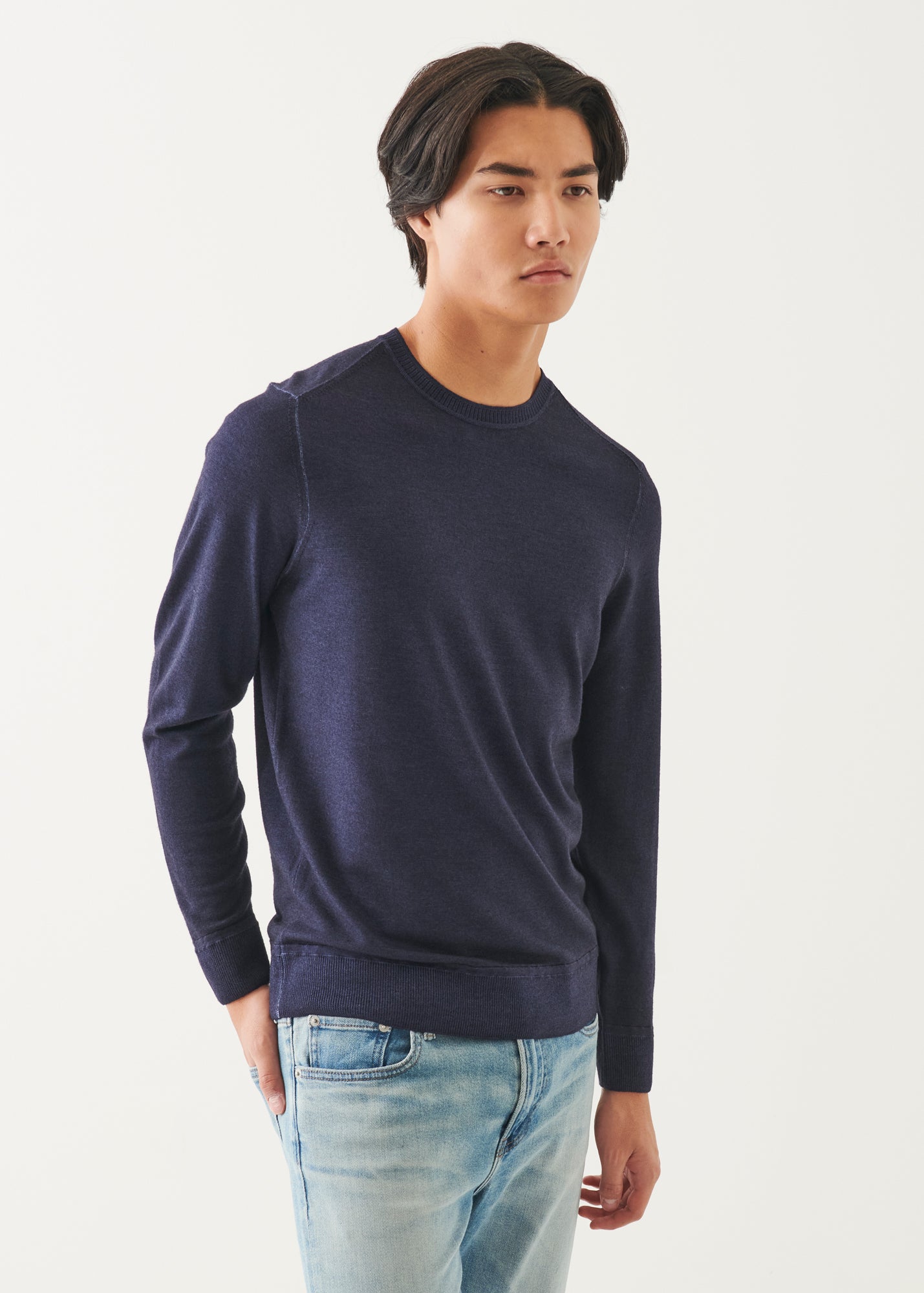 Extra-Fine Merino Vintage Wash Ribbed Hem Crewneck - PATRICK ASSARAF