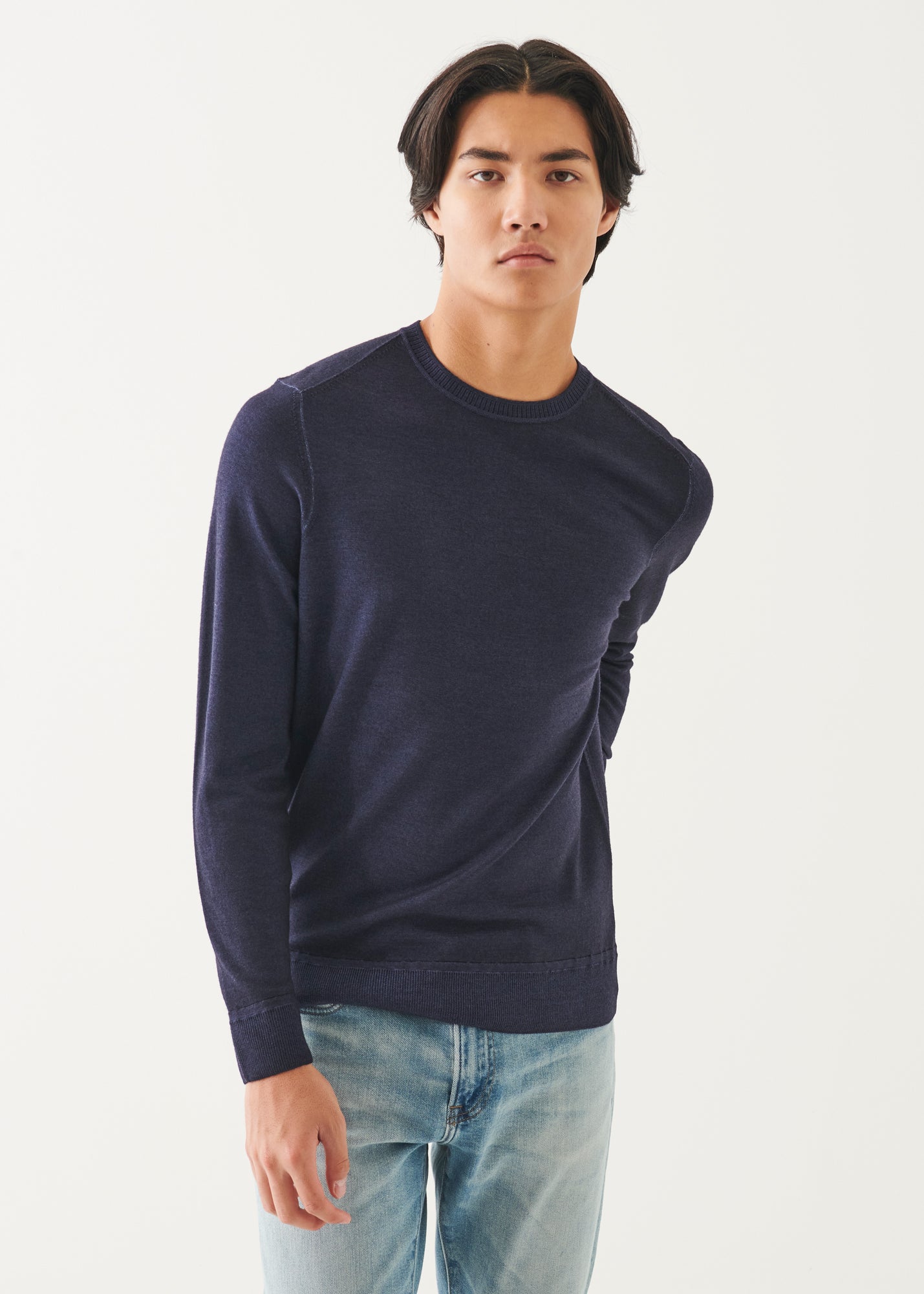 Extra-Fine Merino Vintage Wash Ribbed Hem Crewneck - PATRICK ASSARAF
