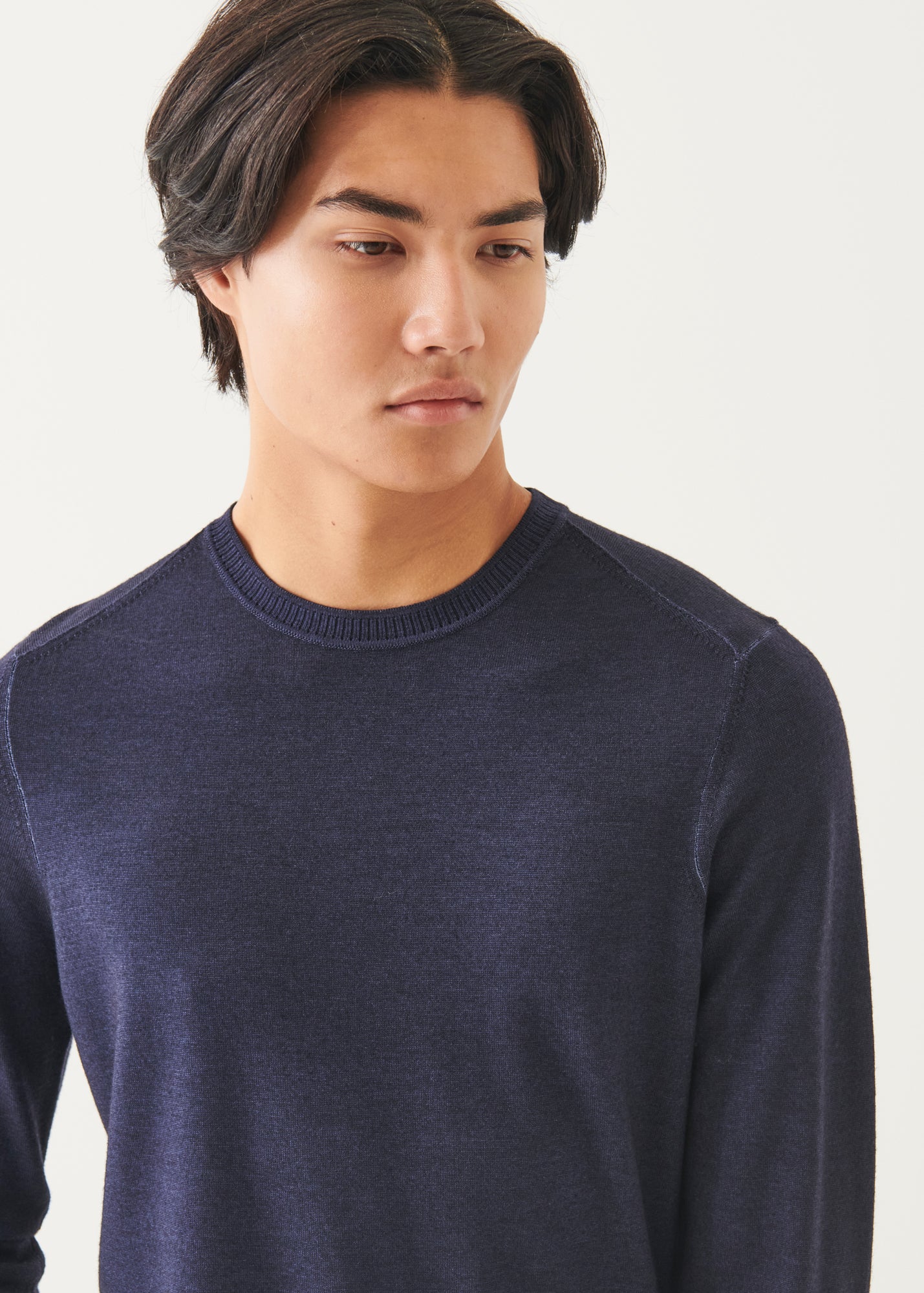 Extra-Fine Merino Vintage Wash Ribbed Hem Crewneck - PATRICK ASSARAF