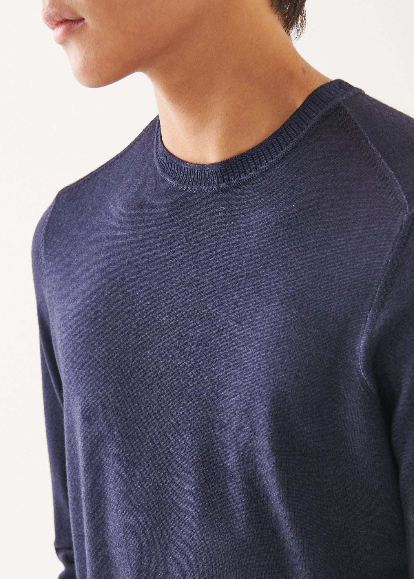 Extra-Fine Merino Vintage Wash Ribbed Hem Crewneck - PATRICK ASSARAF