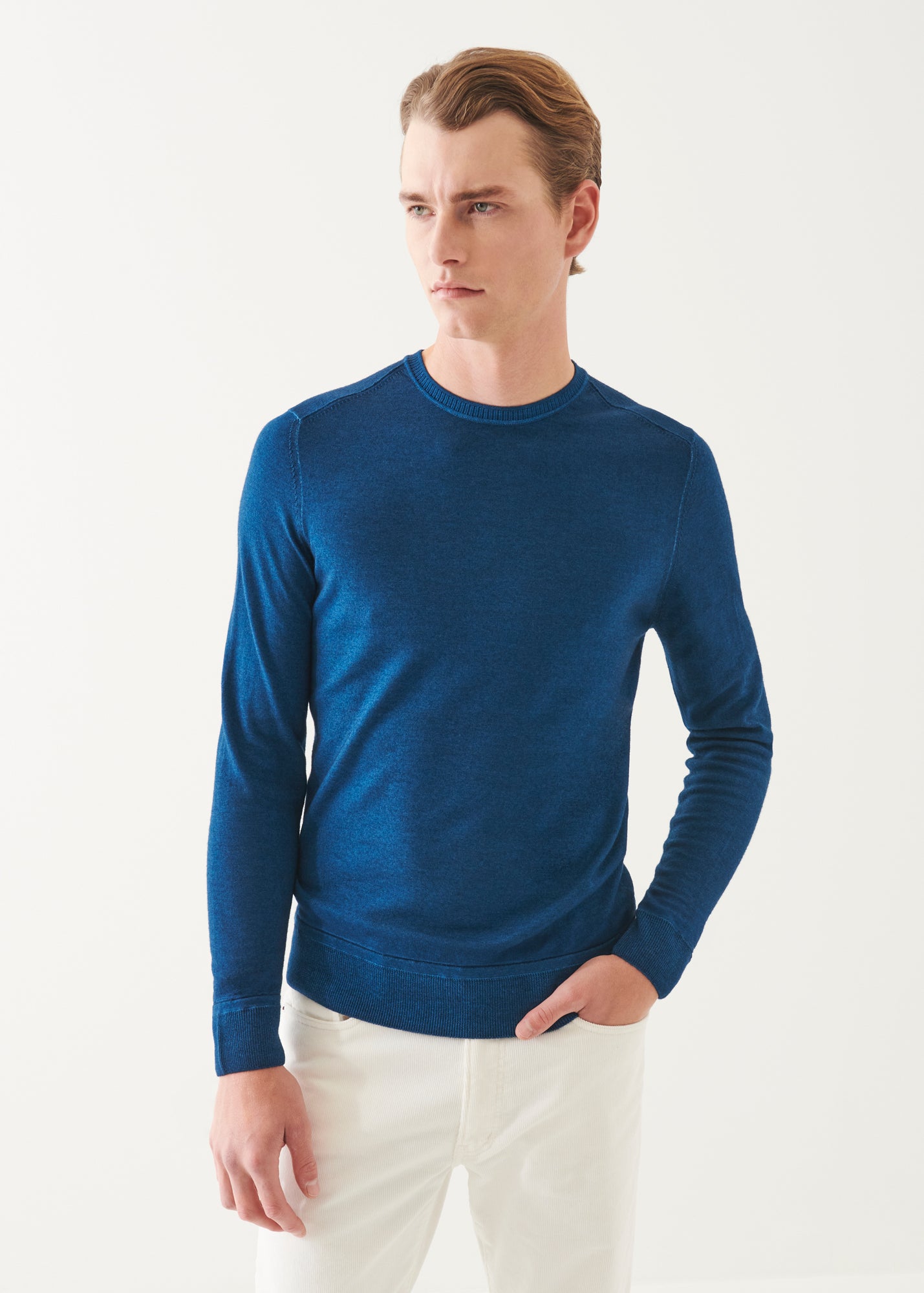 Extra-Fine Merino Vintage Wash Ribbed Hem Crewneck - PATRICK ASSARAF