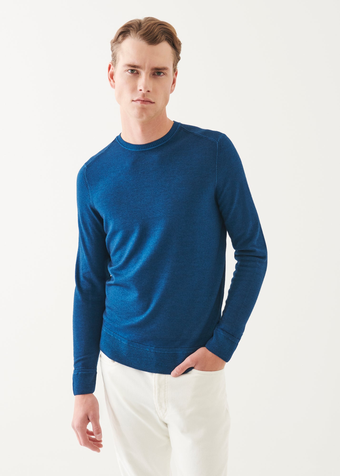Extra-Fine Merino Vintage Wash Ribbed Hem Crewneck - PATRICK ASSARAF