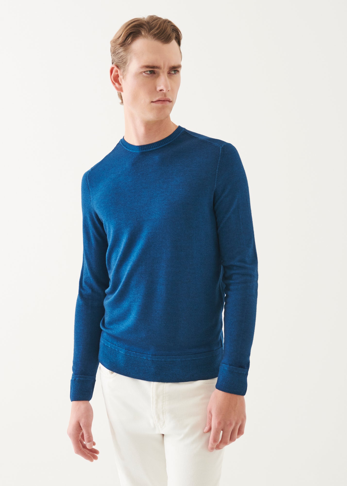 Extra-Fine Merino Vintage Wash Ribbed Hem Crewneck - PATRICK ASSARAF