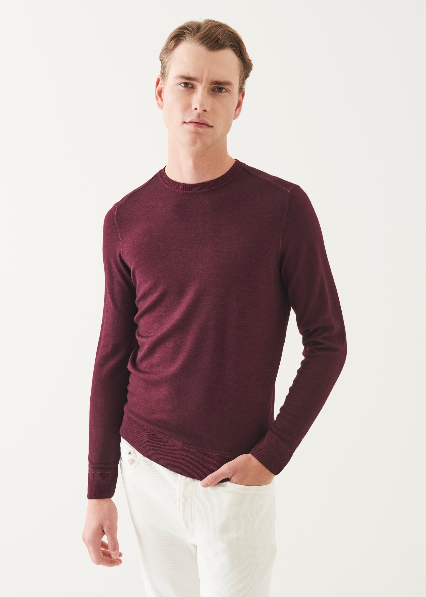 Extra-Fine Merino Vintage Wash Ribbed Hem Crewneck - PATRICK ASSARAF