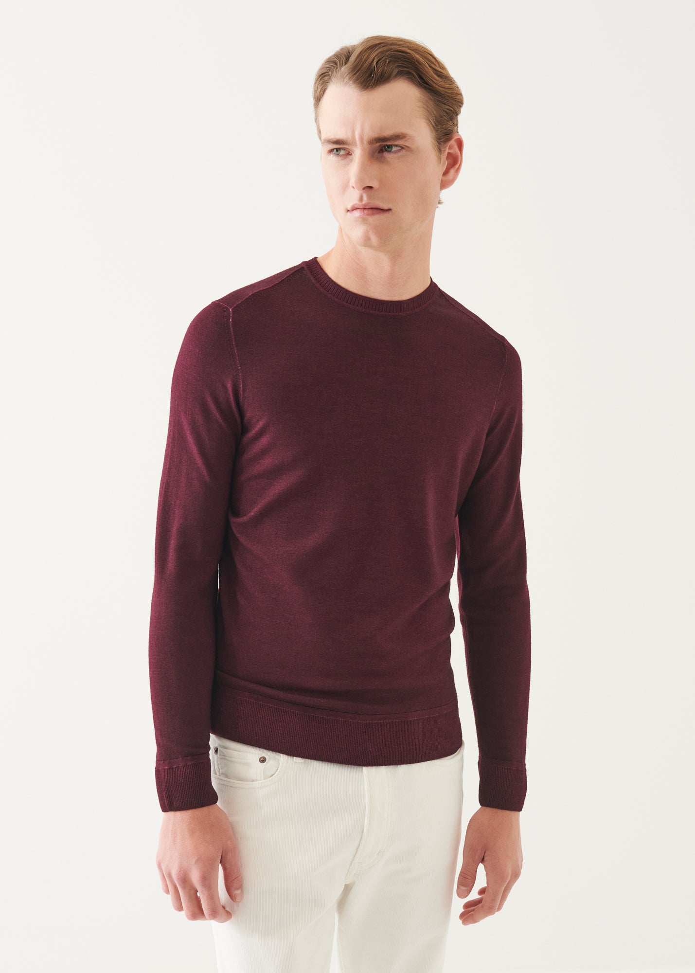 Extra-Fine Merino Vintage Wash Ribbed Hem Crewneck - PATRICK ASSARAF