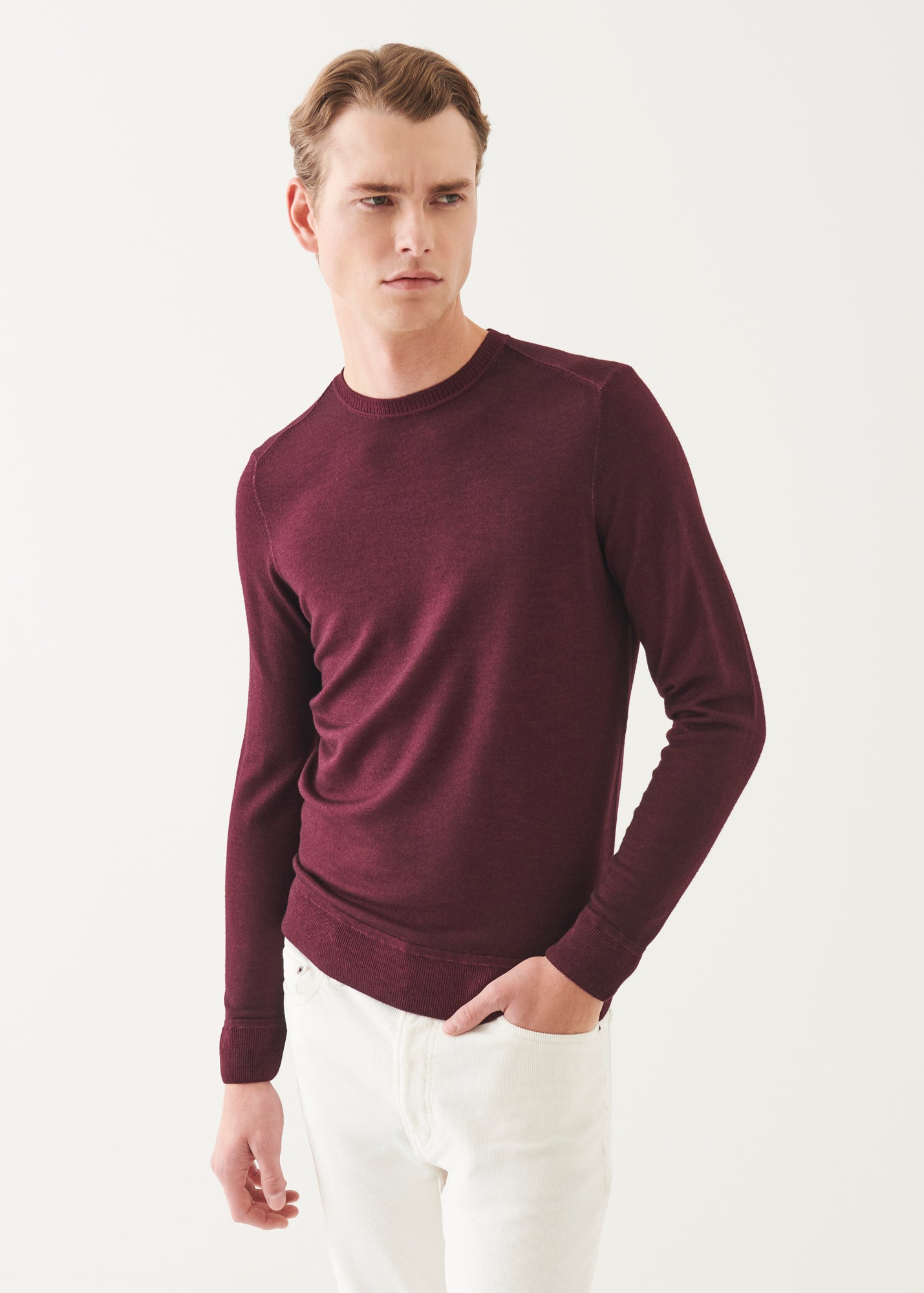 Extra-Fine Merino Vintage Wash Ribbed Hem Crewneck - PATRICK ASSARAF